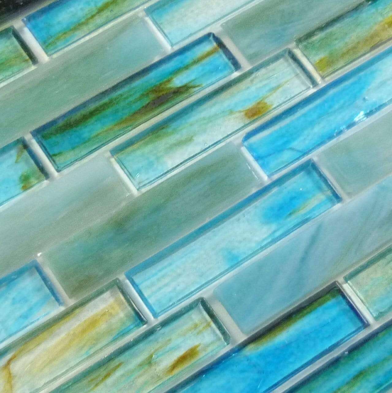 Turquoise Green 1'' x 4'' Glossy Glass Tile Botanical Glass