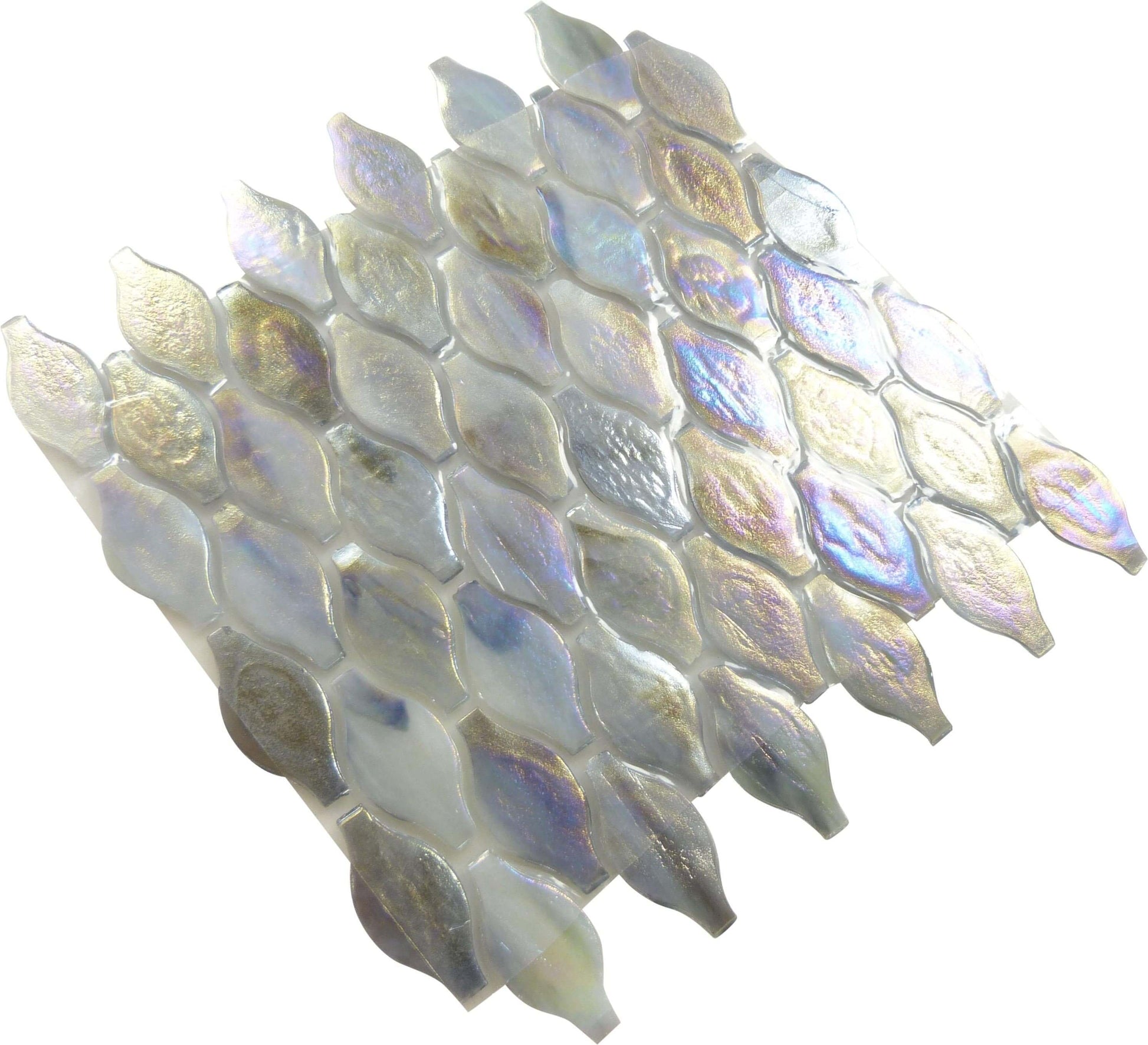 Platinum Grey Unique Shapes Glossy & Iridescent Glass Tile Botanical Glass