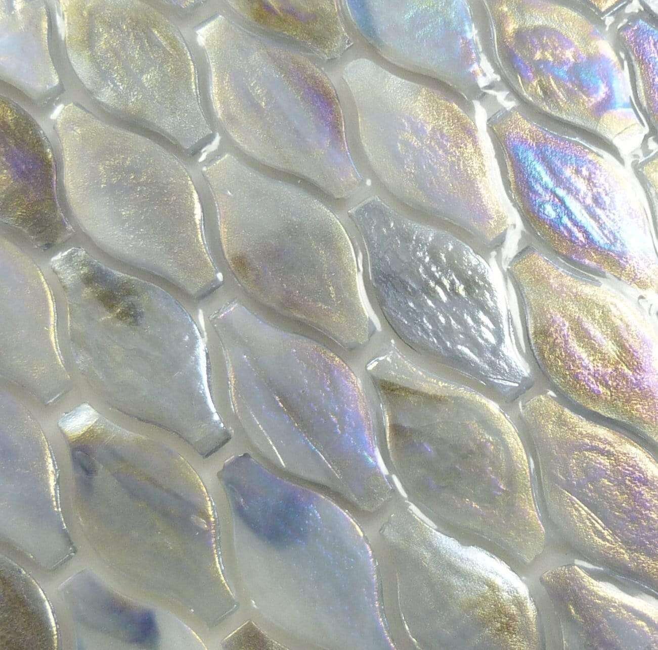 Platinum Grey Unique Shapes Glossy & Iridescent Glass Tile Botanical Glass