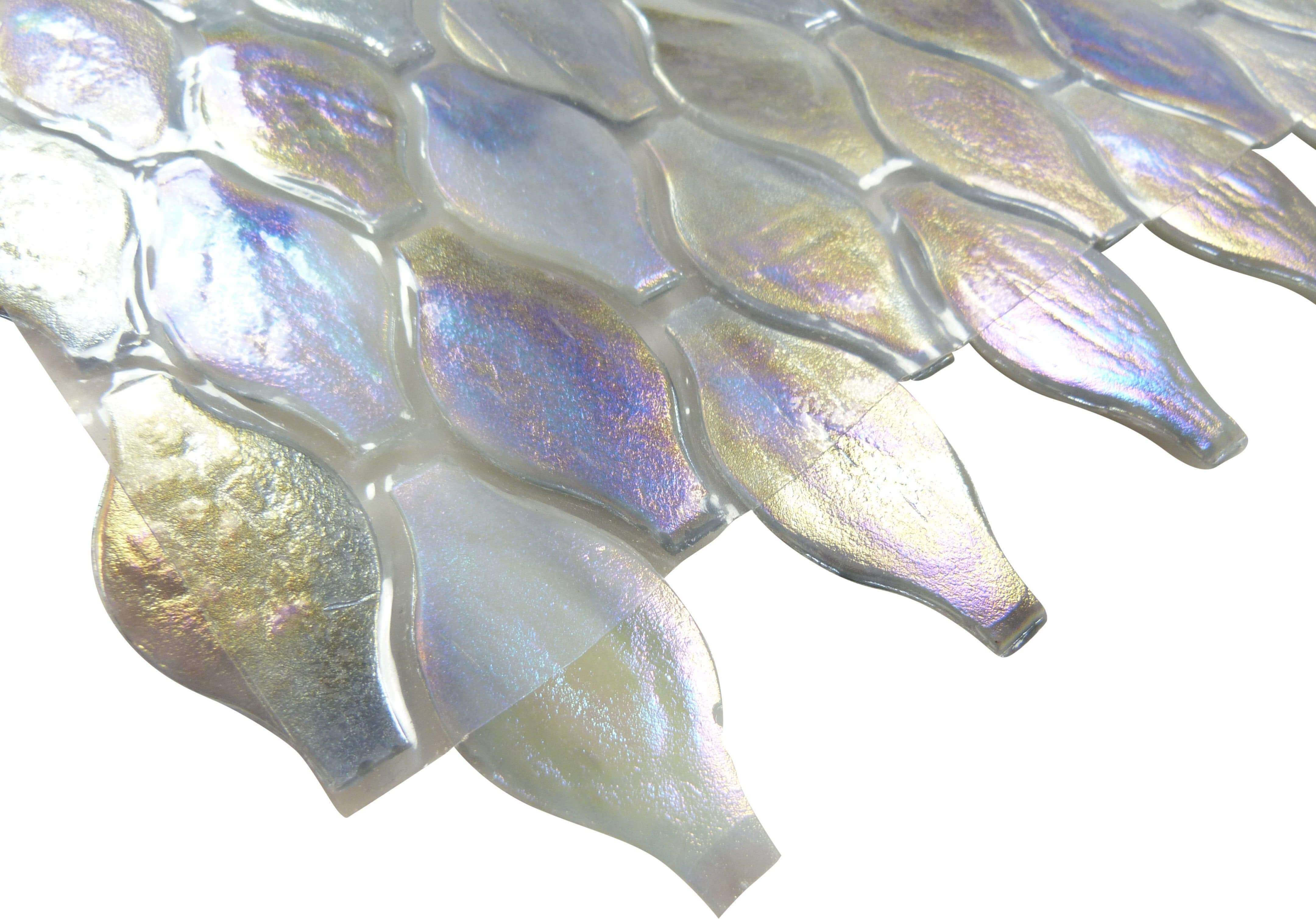 Platinum Grey Unique Shapes Glossy & Iridescent Glass Tile Botanical Glass