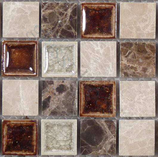 Coffee & Cream TS901 Brown 1'' x 1'' Glass and Stone Polished Tile Euro Glass