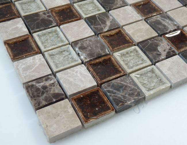 Coffee & Cream TS901 Brown 1'' x 1'' Glass and Stone Polished Tile Euro Glass