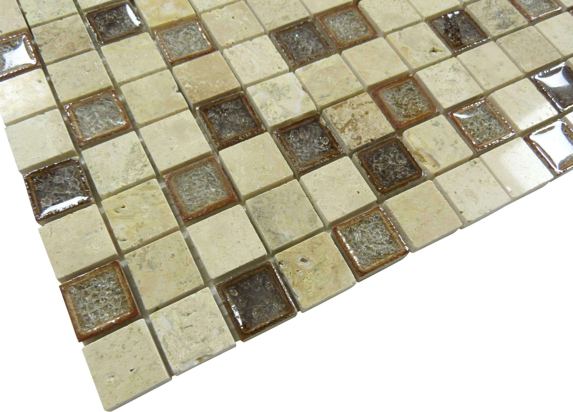 Rocky Beach Beige 1'' x 1'' Glass and Stone Tile Euro Glass