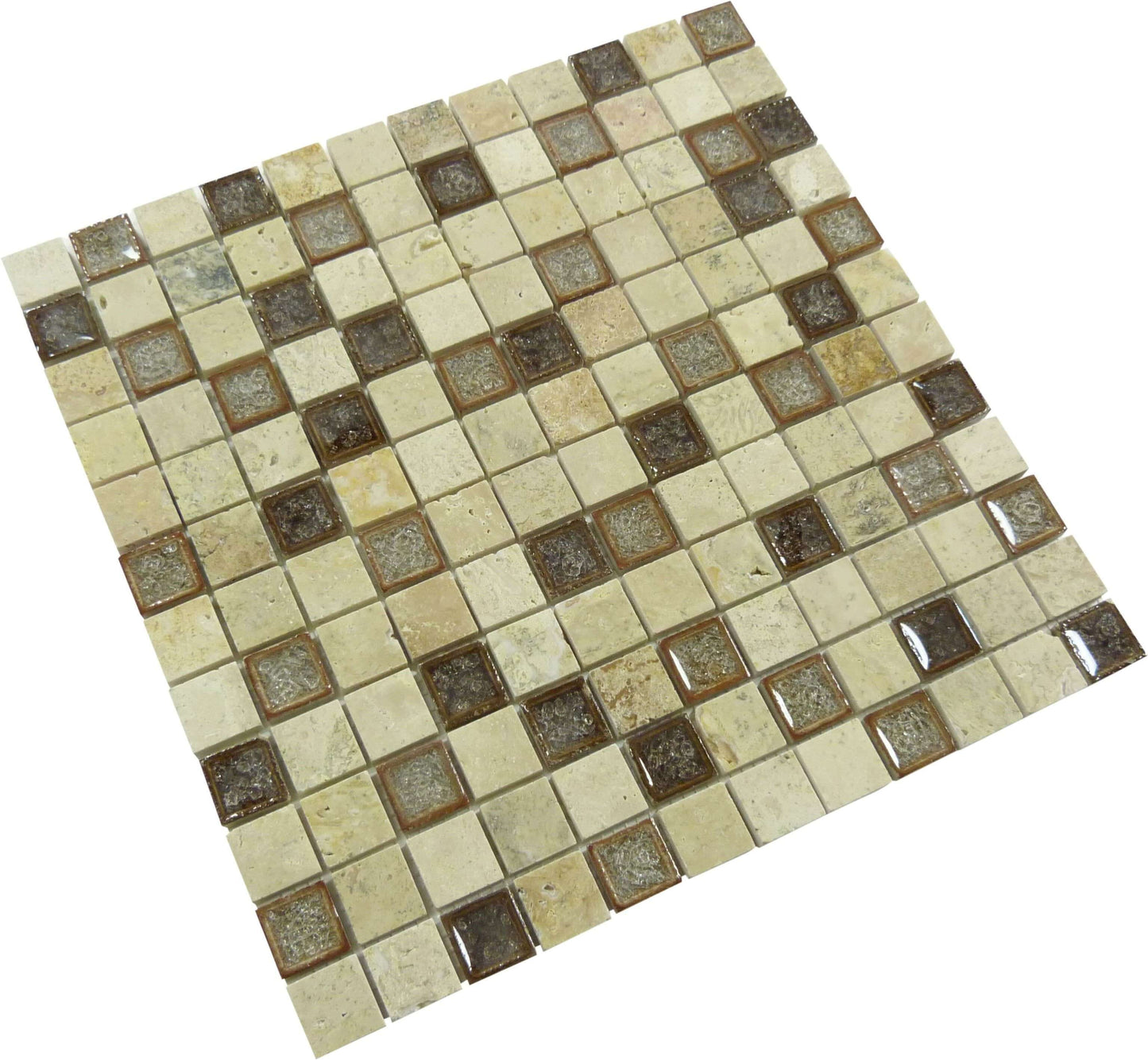 Rocky Beach Beige 1'' x 1'' Glass and Stone Tile Euro Glass