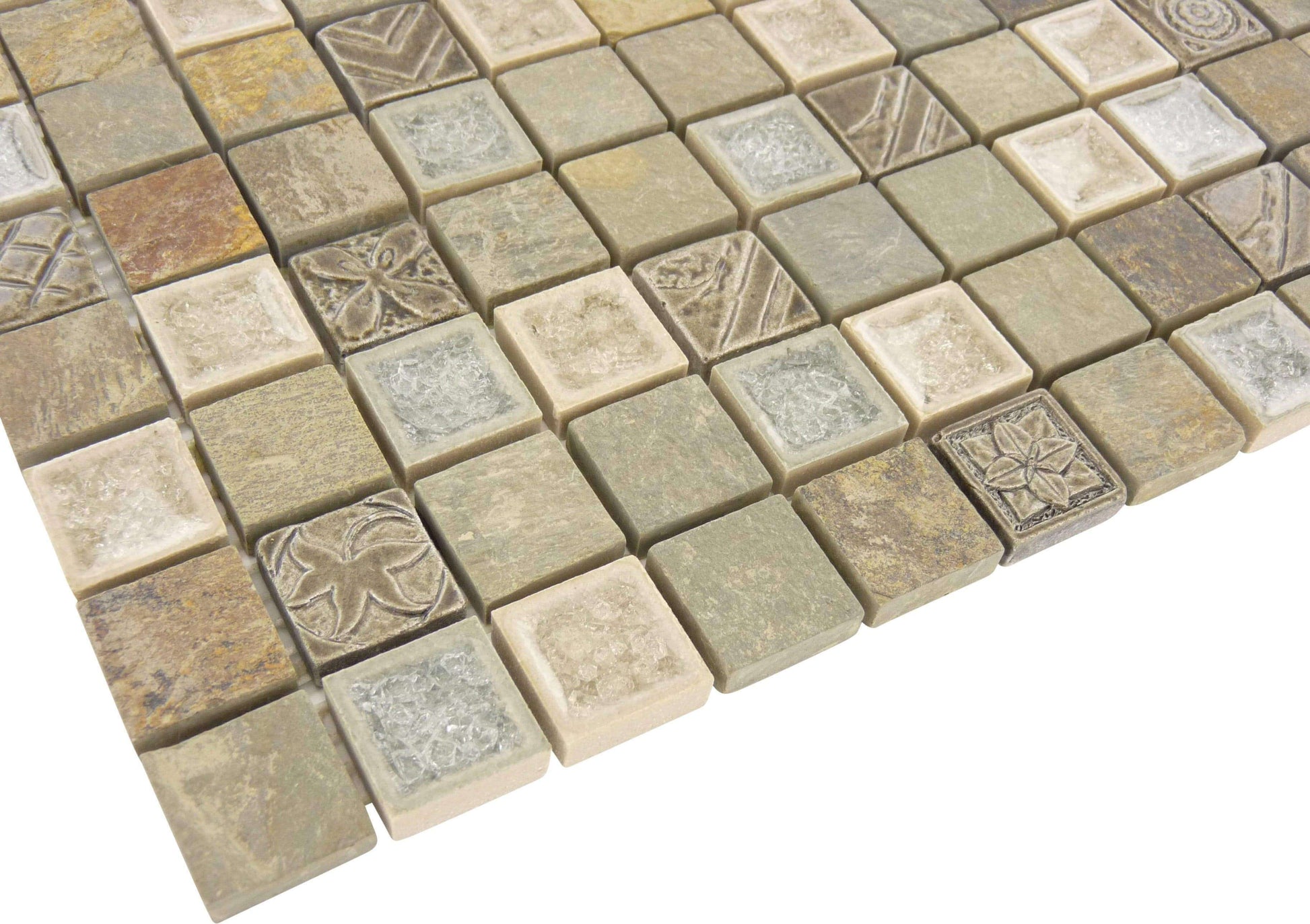 Methodical Grey 1'' x 1'' Glass and Tumbled Stone Tile Euro Glass