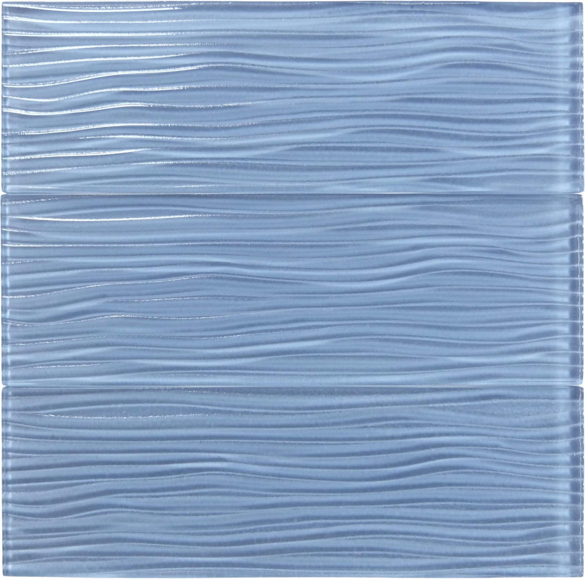 Sea Foam Wave Blue 4'' x 12'' Glossy Glass Subway Tile Euro Glass