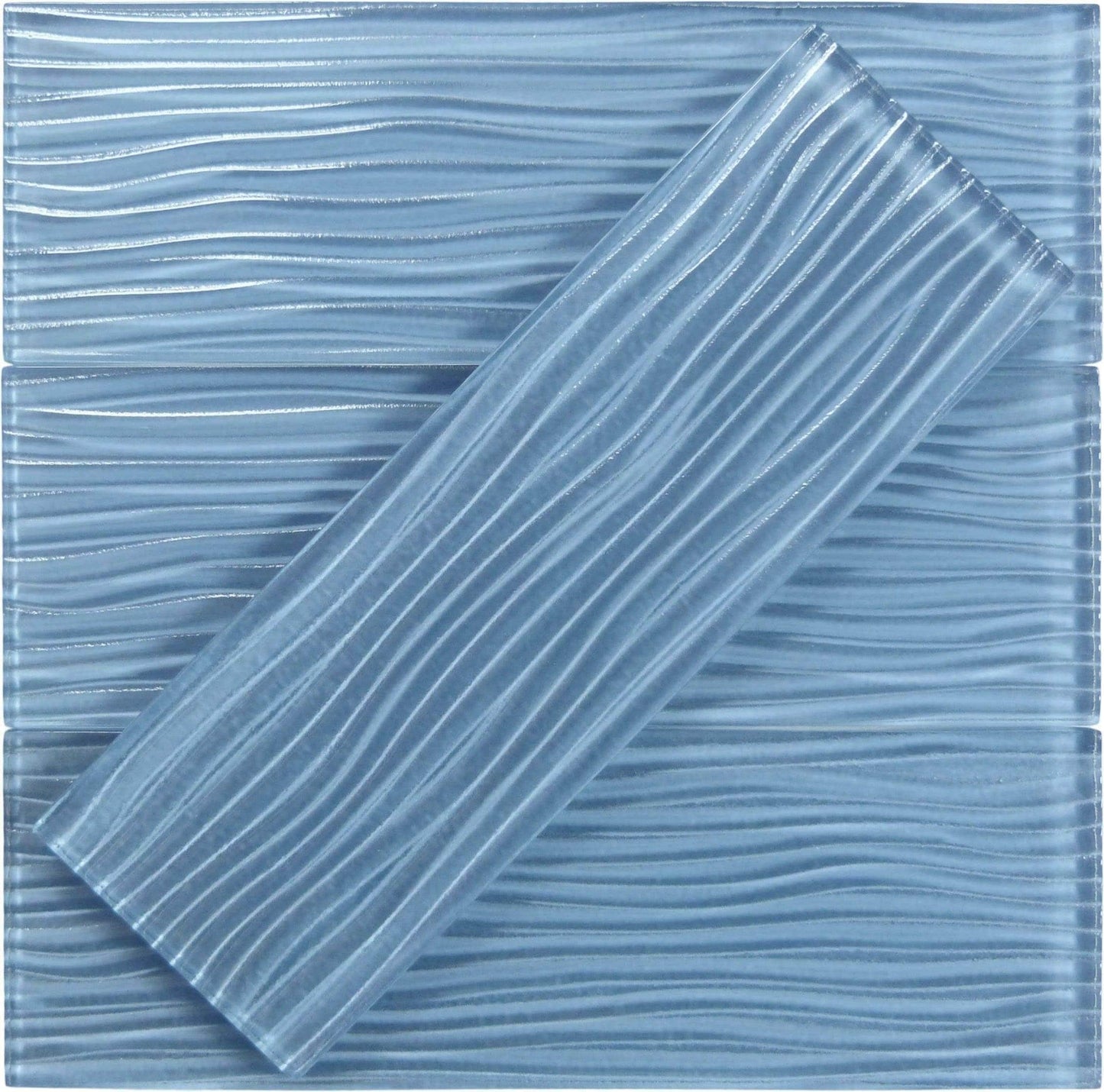 Sea Foam Wave Blue 4'' x 12'' Glossy Glass Subway Tile Euro Glass