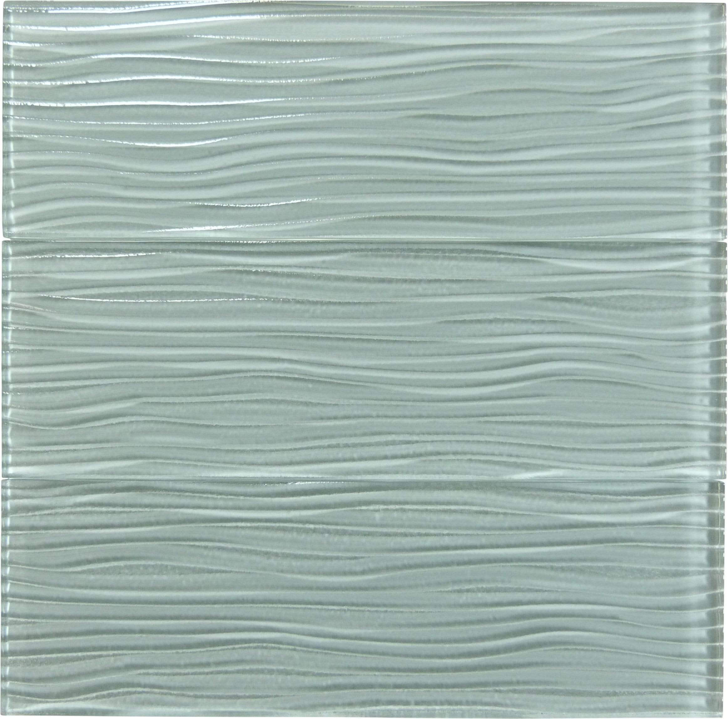 Morning Mist Blue Wave 4'' x 12'' Glossy Glass Subway Tile Euro Glass