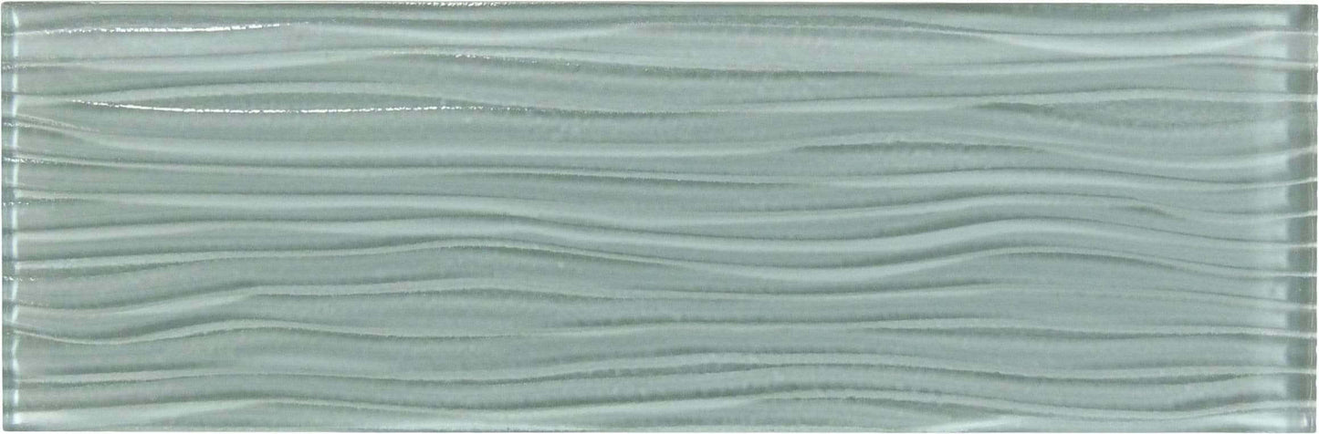 Morning Mist Blue Wave 4'' x 12'' Glossy Glass Subway Tile Euro Glass