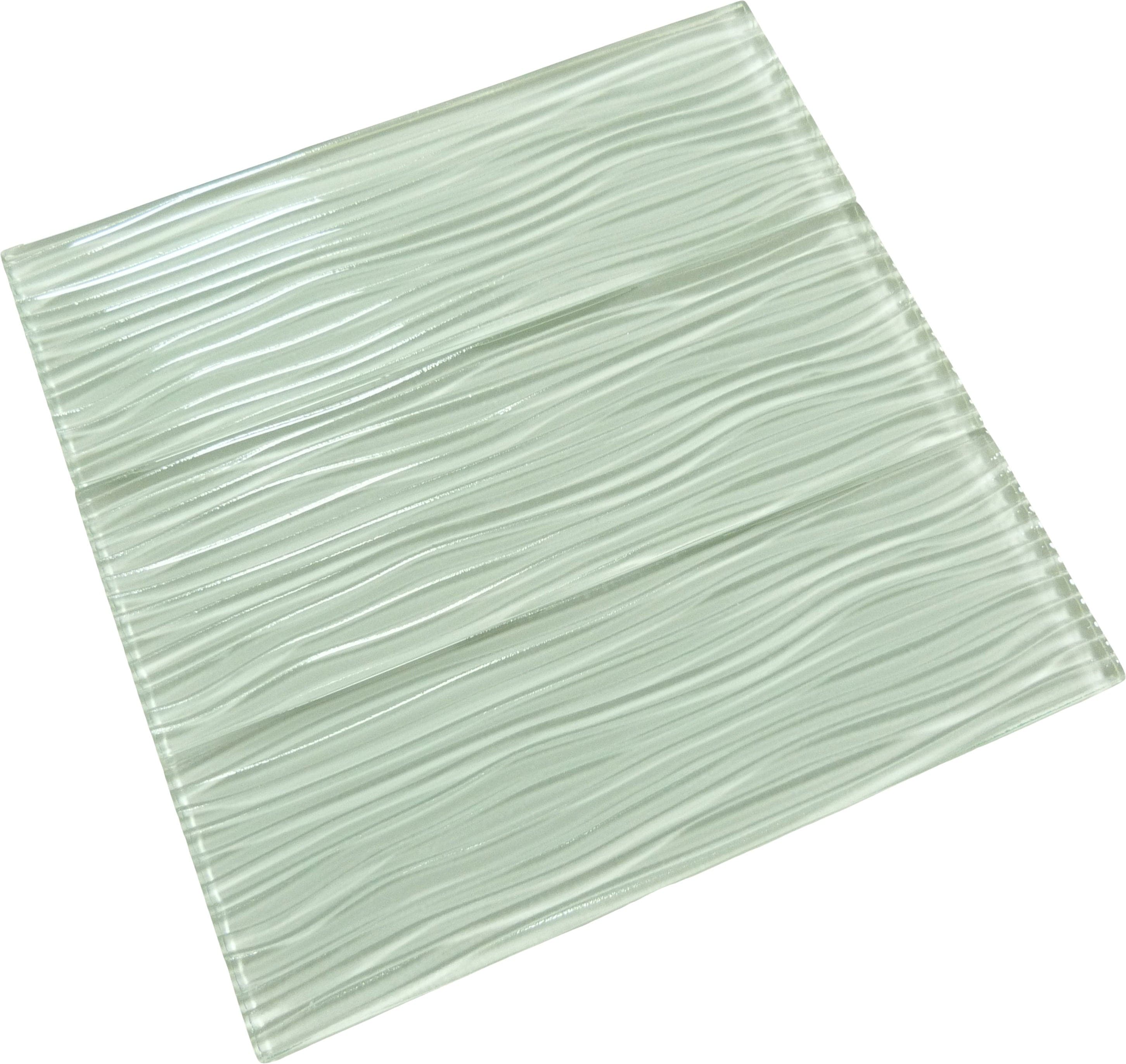 Ice Mist Green Wave 4'' x 12'' Glossy Glass Subway Tile Euro Glass