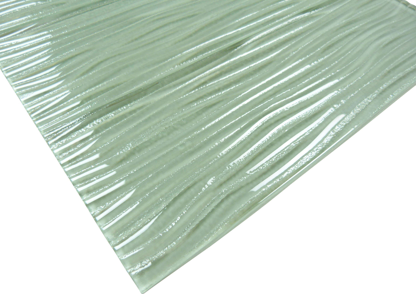 Ocean Spray Green Wave 4'' x 12'' Glossy Glass Subway Tile Euro Glass