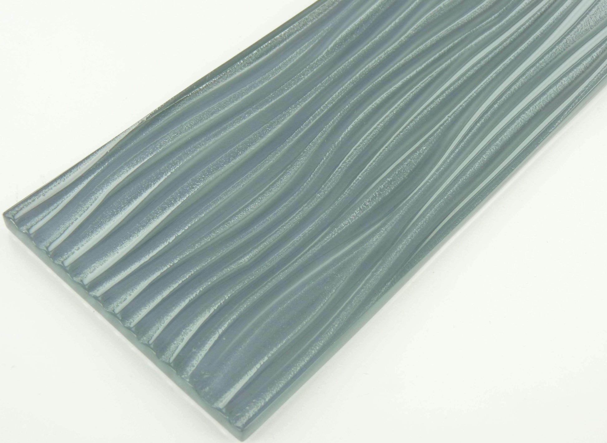 Eclipse Grey Wave 4'' x 12'' Glossy Glass Subway Tile Euro Glass