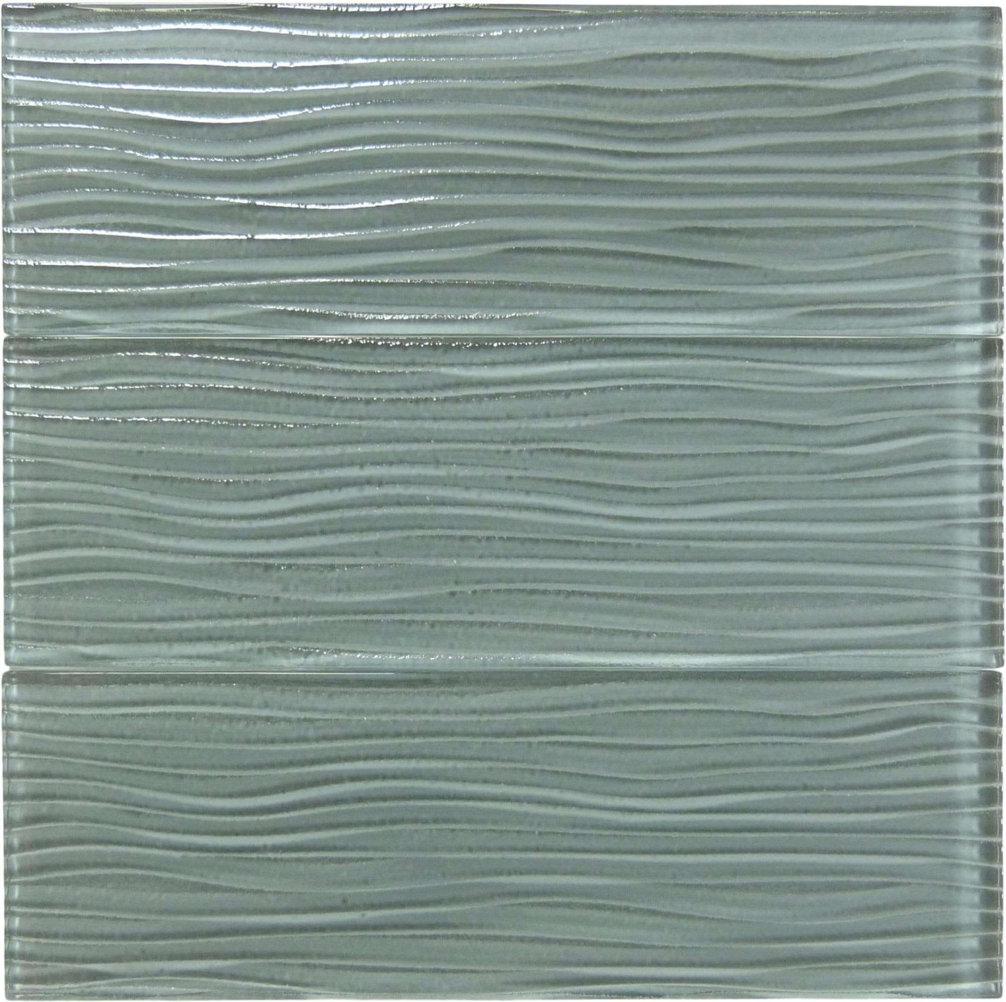 Gray Sky Wave 4'' x 12'' Glossy Glass Subway Tile Euro Glass