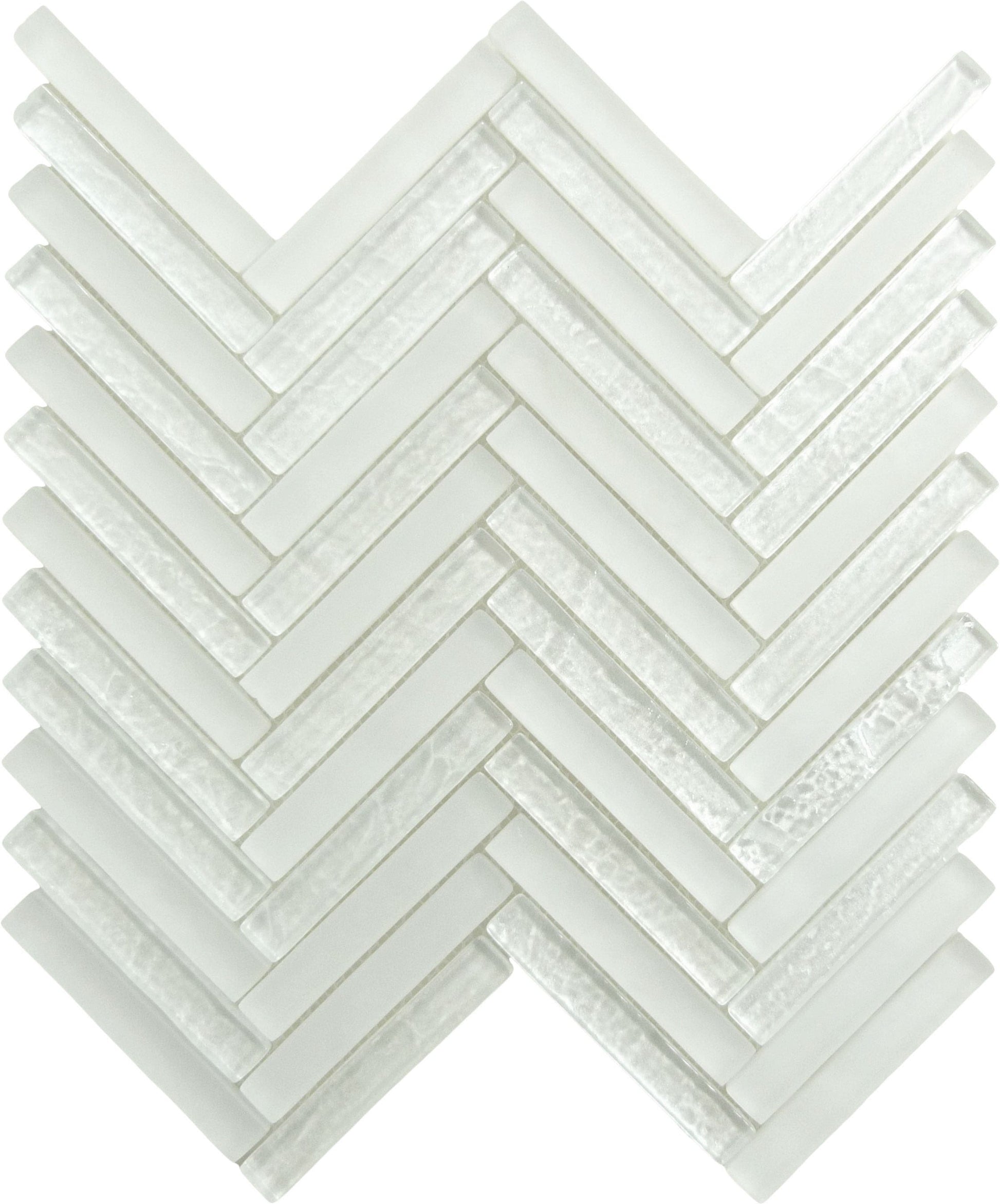 Alawai Shine Herringbone White Glossy and Frosted Glass Tile Euro Glass