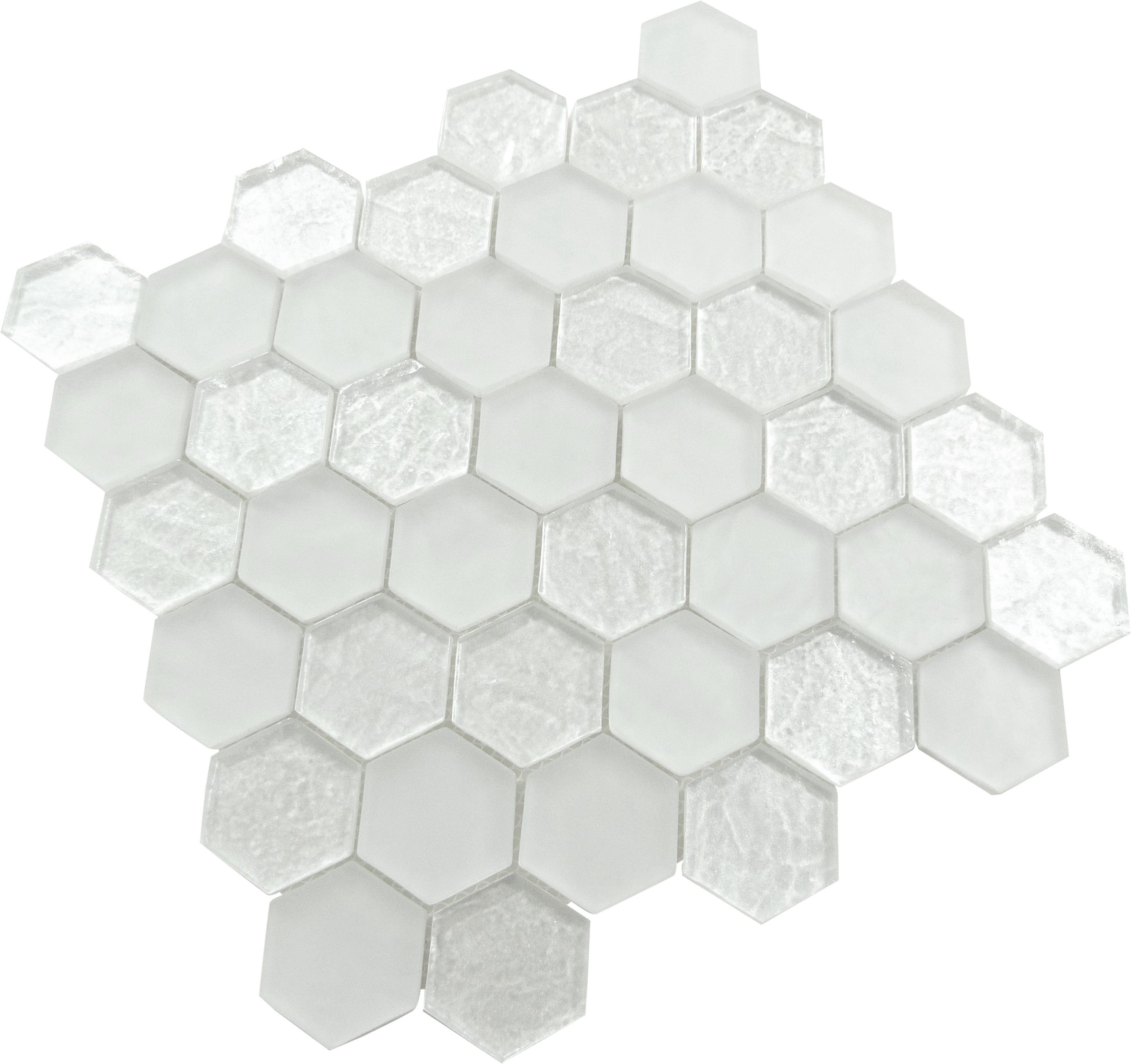 Alawai Shine Hexagon White Glossy and Frosted Glass Tile Euro Glass