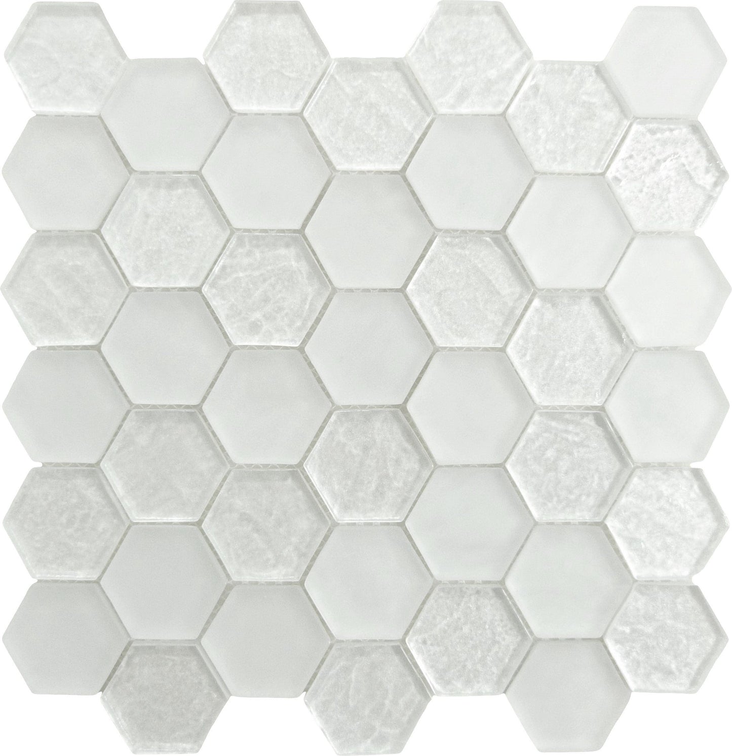 Alawai Shine Hexagon White Glossy and Frosted Glass Tile Euro Glass