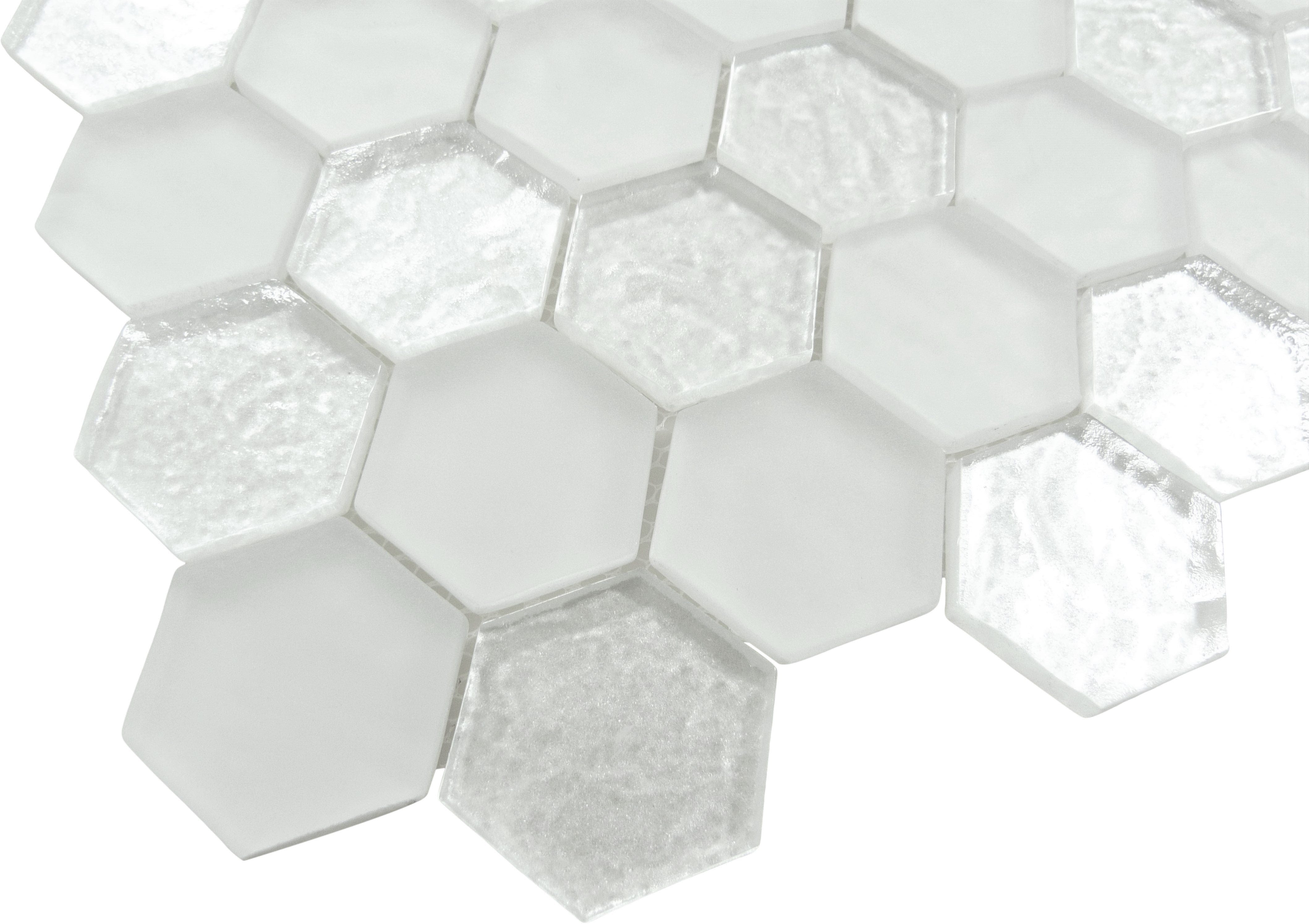 Alawai Shine Hexagon White Glossy and Frosted Glass Tile Euro Glass