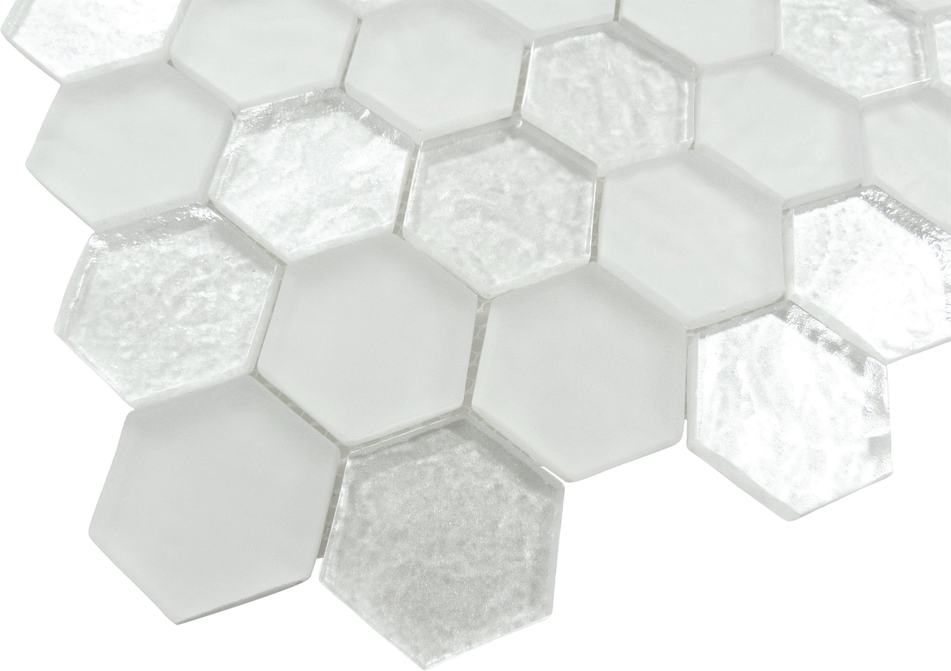 Alawai Shine Hexagon White Glossy and Frosted Glass Tile Euro Glass