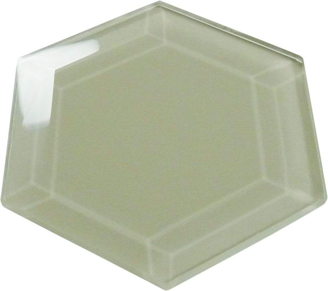 Aldabra Beige 4" Beveled Hexagon Glossy Glass Tile Euro Glass