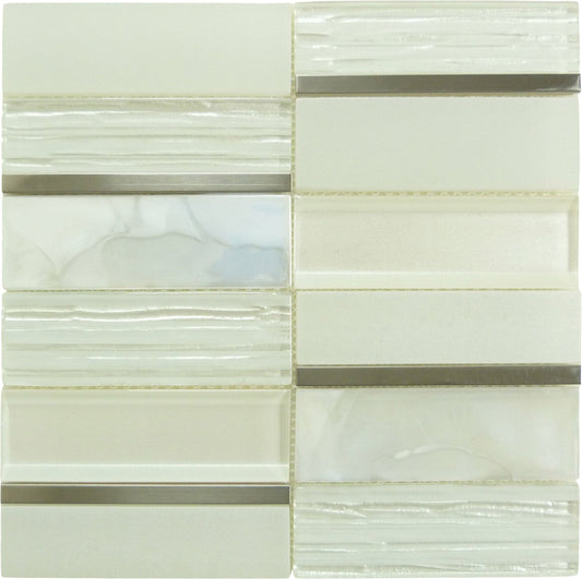 Art Studio  Kelley Aura White Glass and Metal Tile Euro Glass