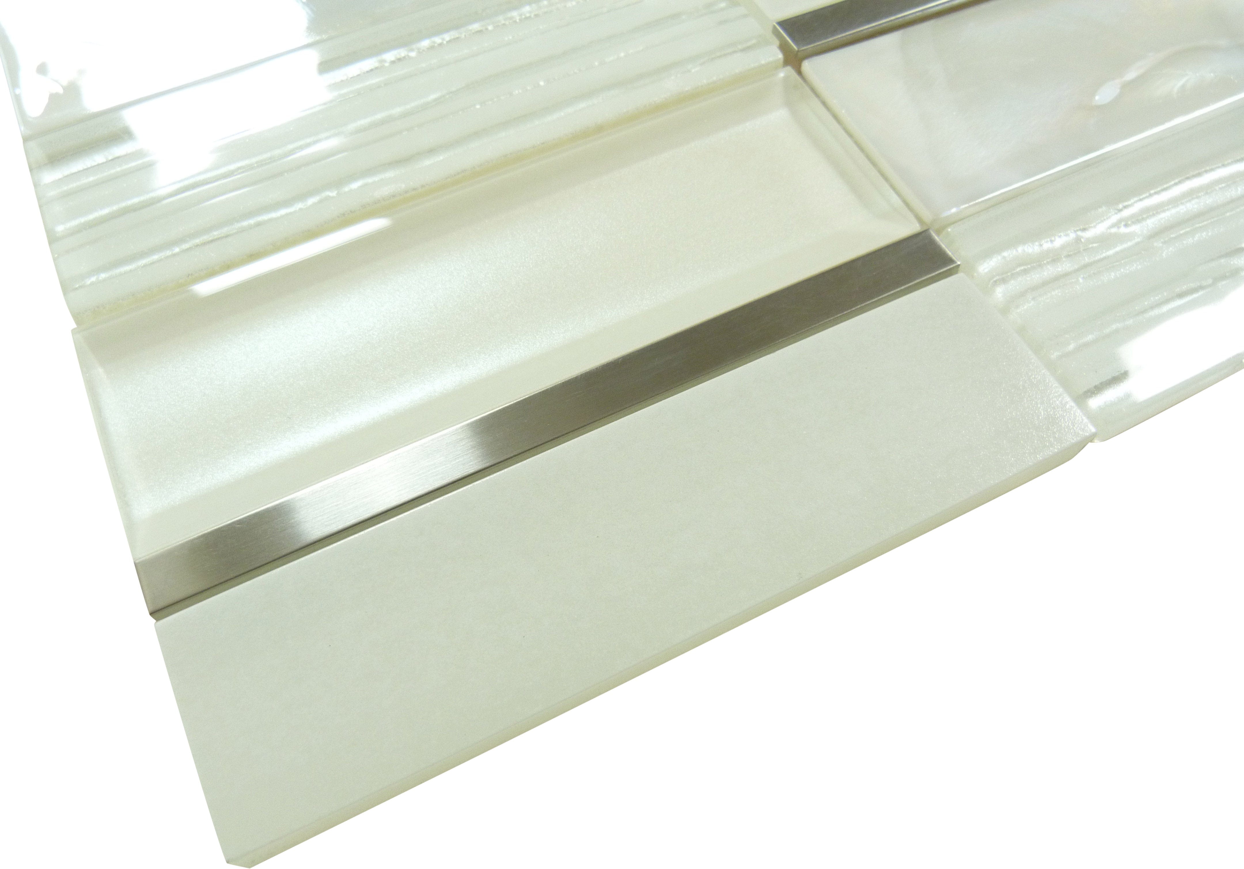 Art Studio Kelley Aura White Glass and Metal Tile Euro Glass