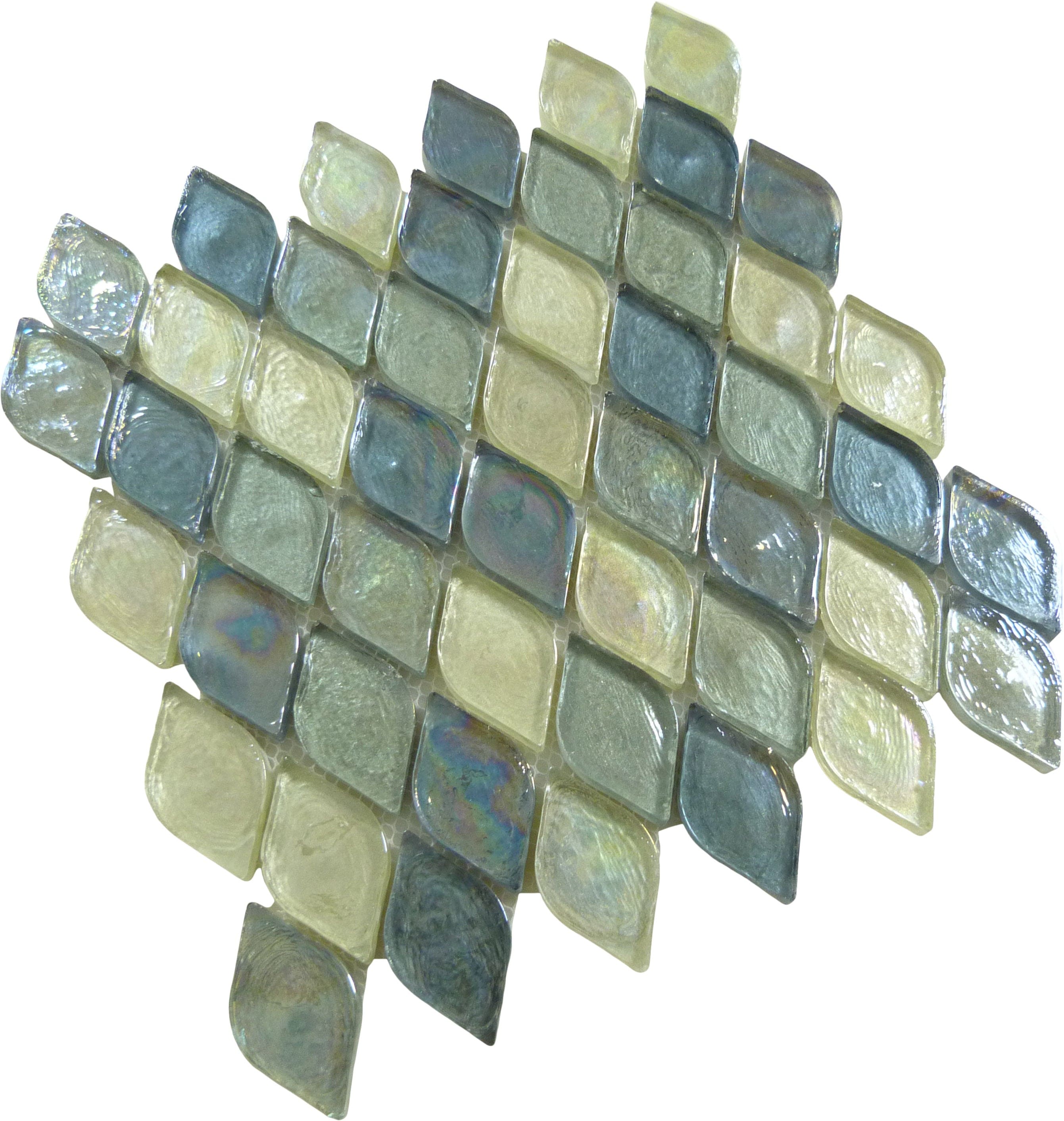 Atlantis Leaf Blue Glossy and Iridescent Glass Tile Euro Glass