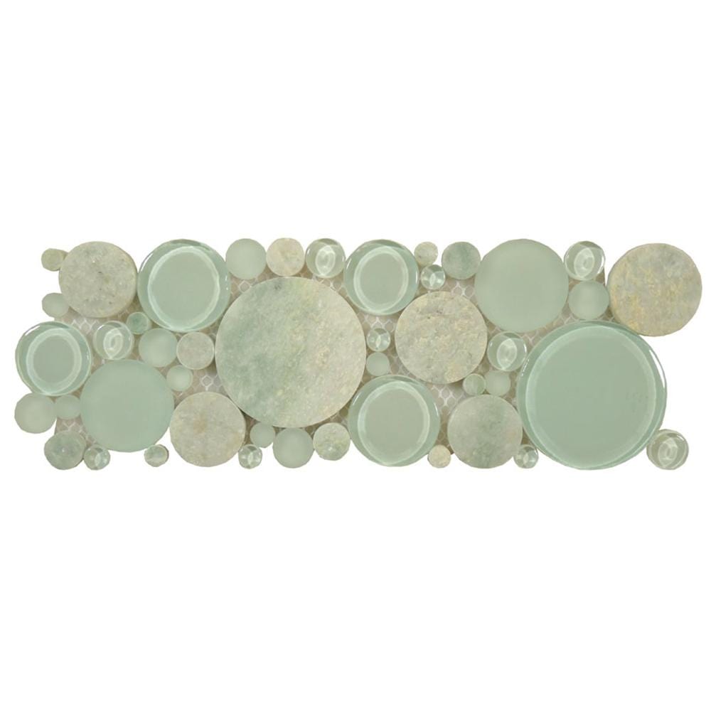 Bubble Moonstone 4" x 12" Border Green Circles Glass & Stone Tile Euro Glass