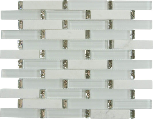 Ice Basket White 1'' x 4'' Glass and Stone Tile Euro Glass