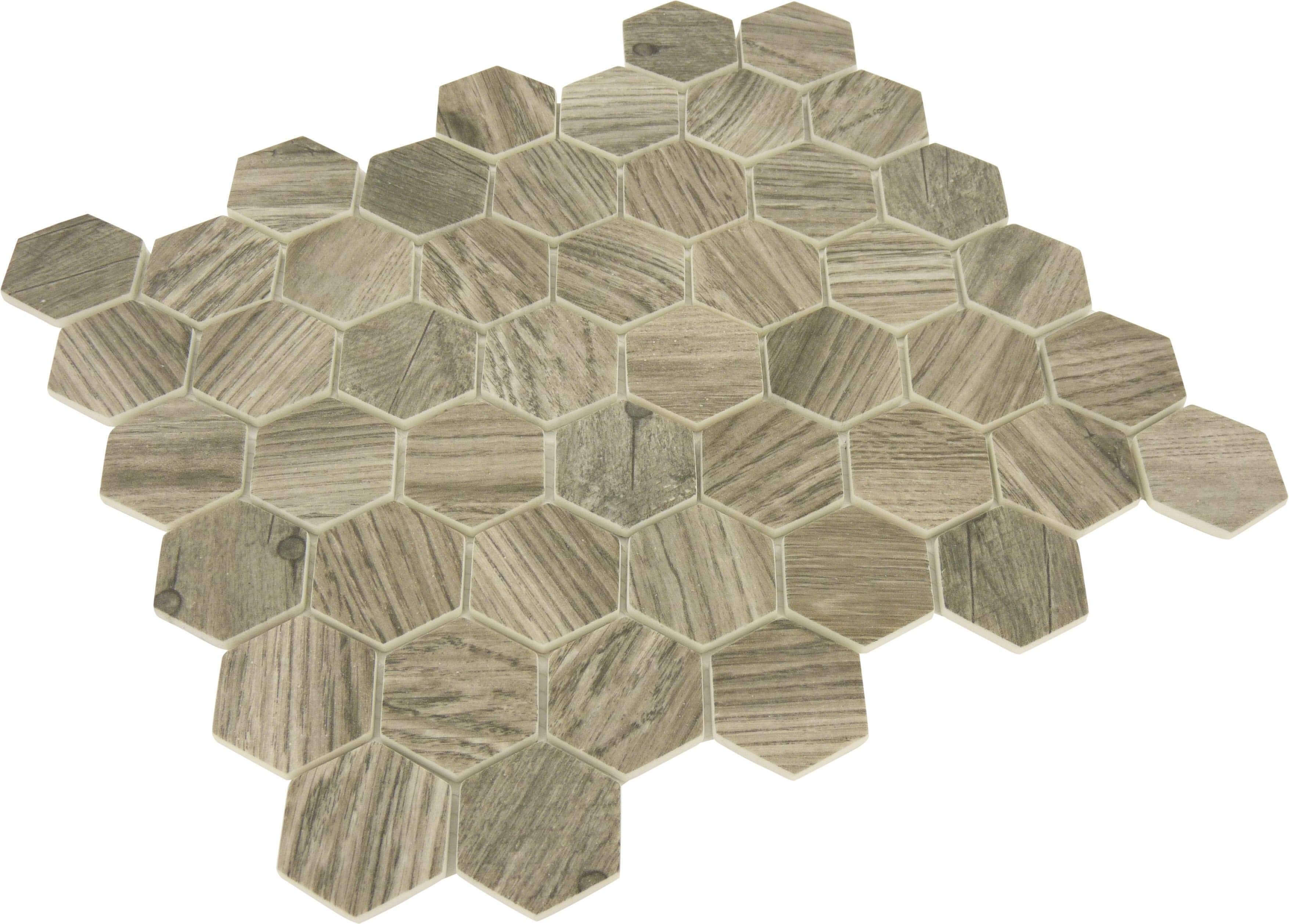 Russian Pine Grey Hexagon Recycled Matte Glass Tile Euro Glass