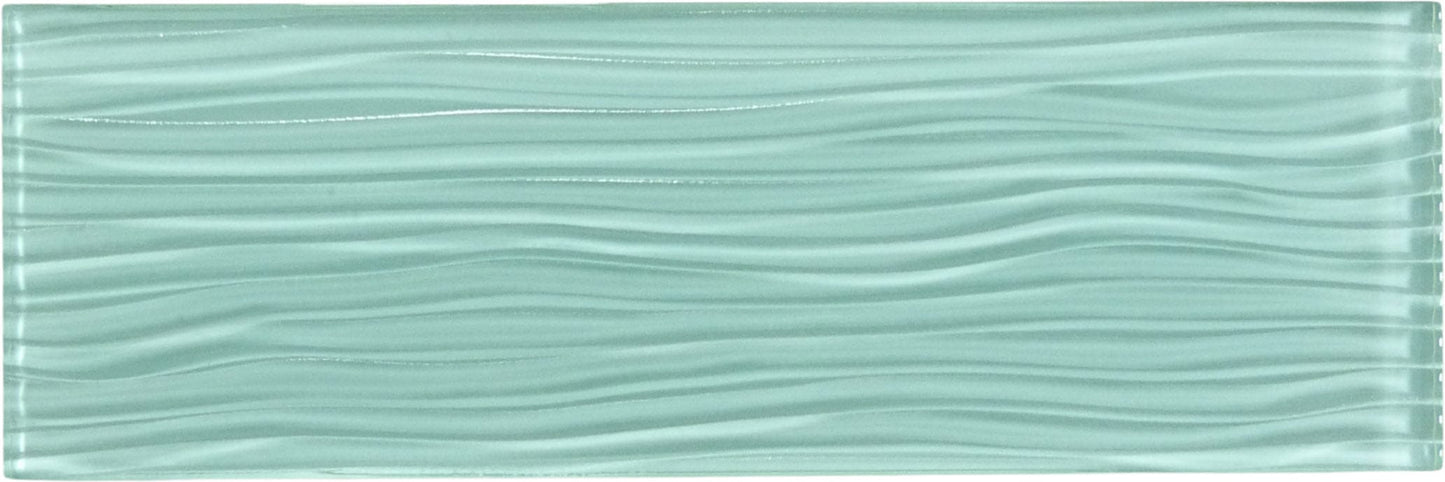 Soft Mint Green Wave 4'' x 12'' Glossy Glass Subway Tile Euro Glass
