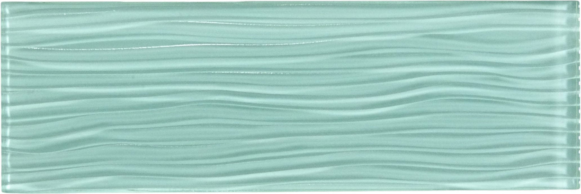 Soft Mint Green Wave 4'' x 12'' Glossy Glass Subway Tile Euro Glass
