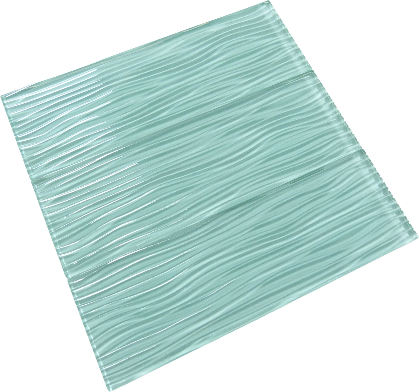 Soft Mint Green Wave 4'' x 12'' Glossy Glass Subway Tile Euro Glass