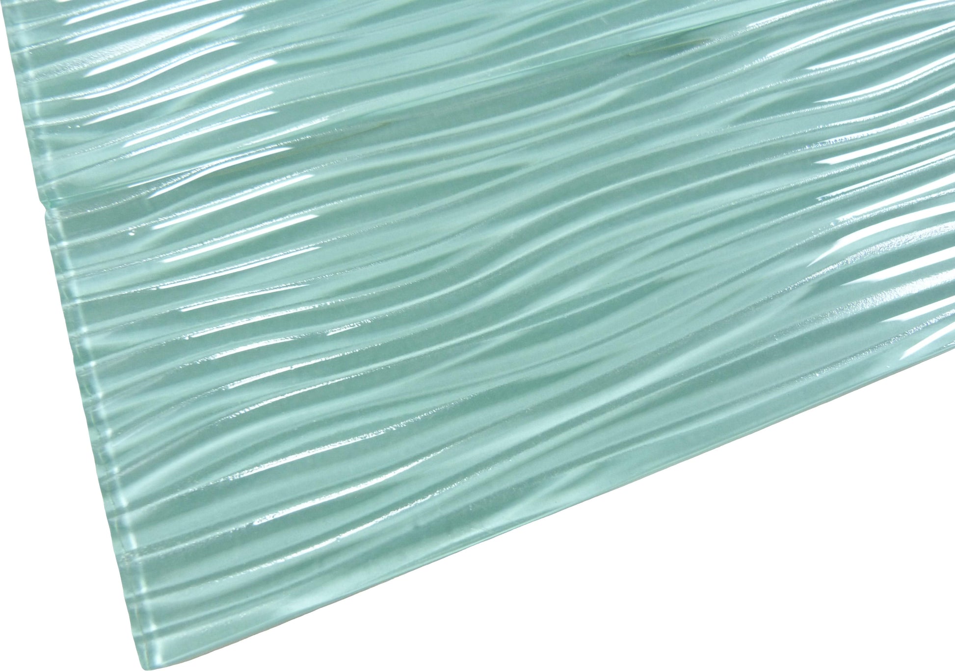Soft Mint Green Wave 4'' x 12'' Glossy Glass Subway Tile Euro Glass