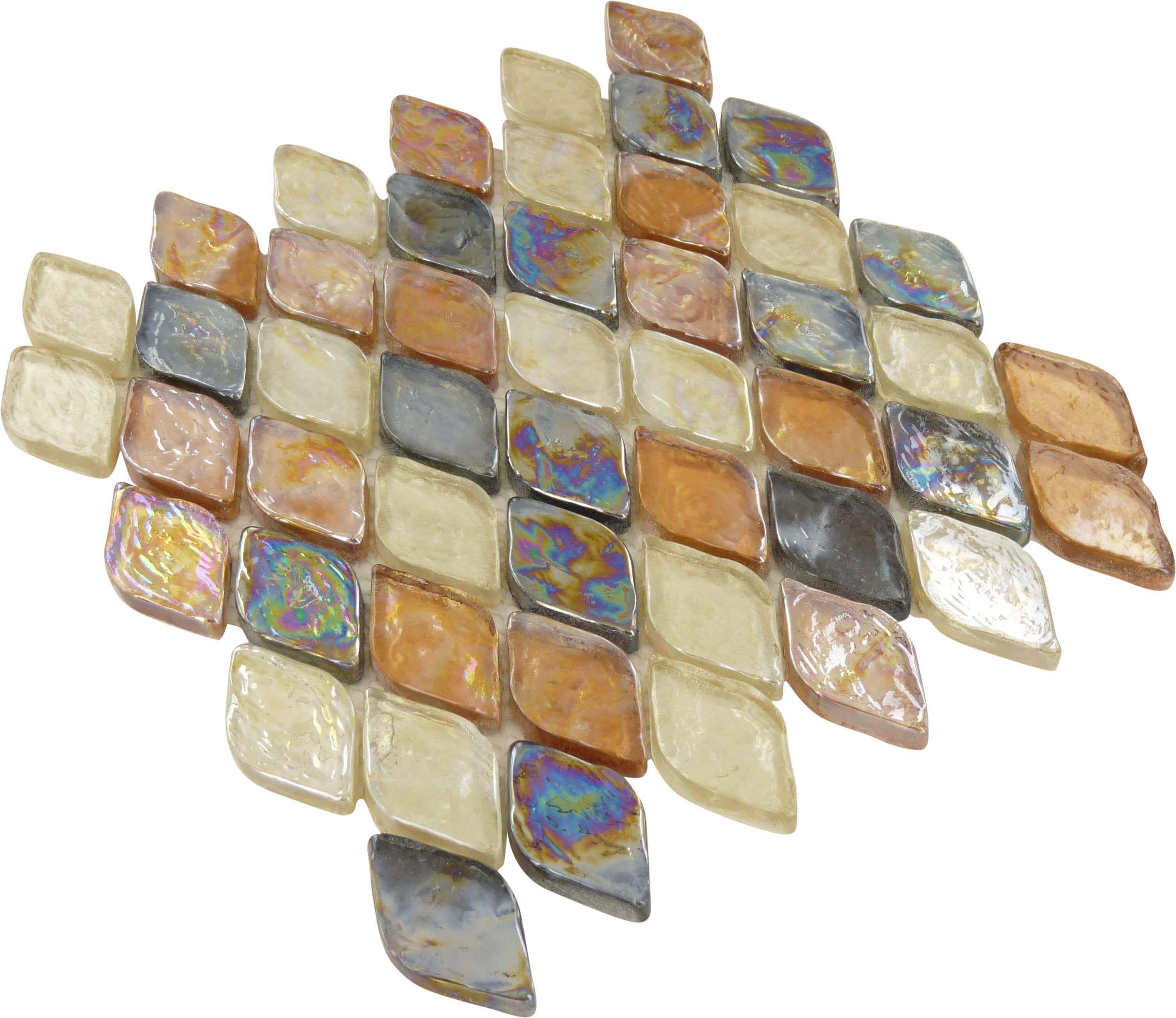 Spectrum Leaf Bronze Glossy and Iridescent Glass Tile Euro Glass