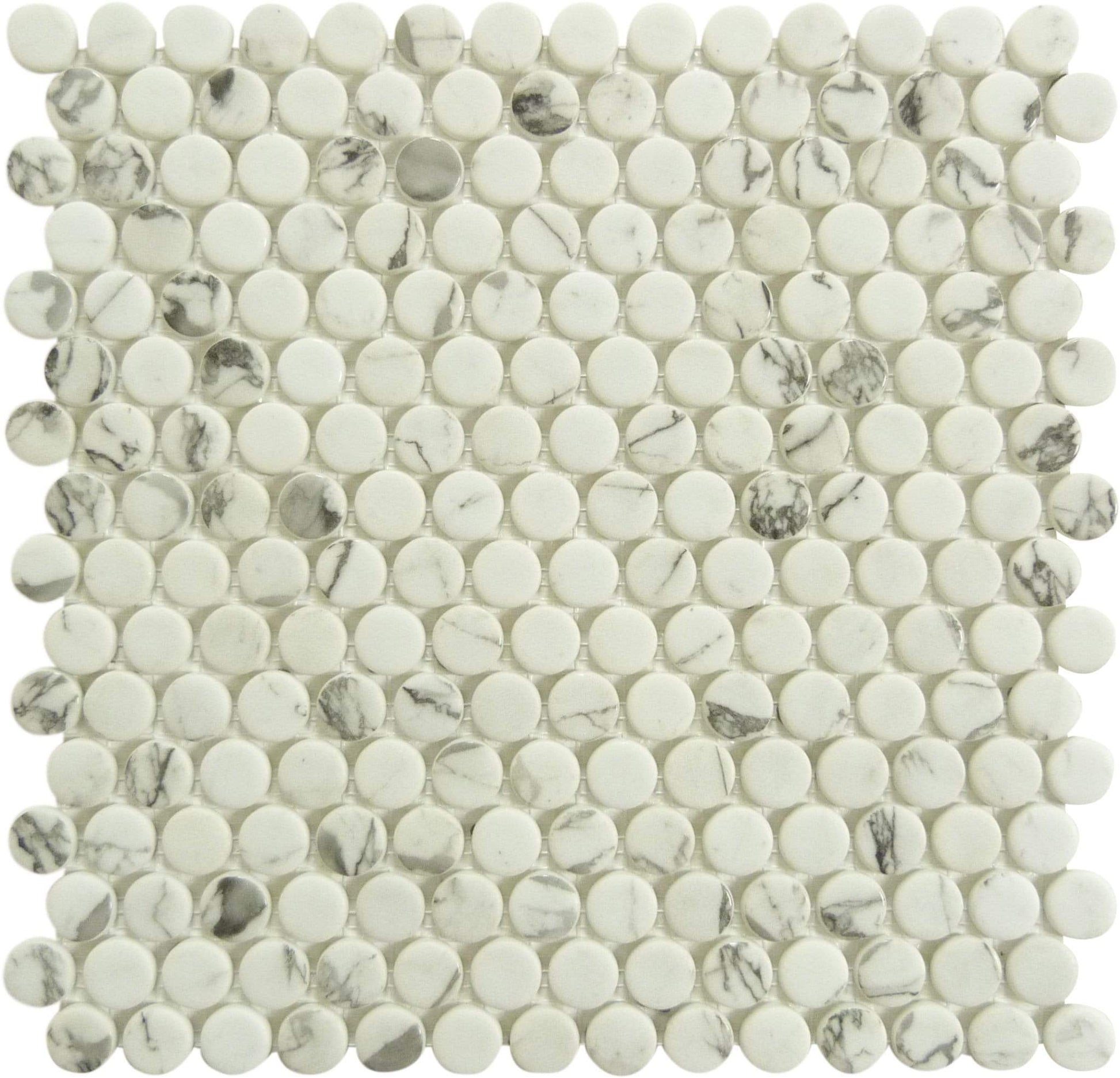 Carolina Dots Fashion Spec Grey Penny Round Recycled Matte Glass Tile Euro Glass