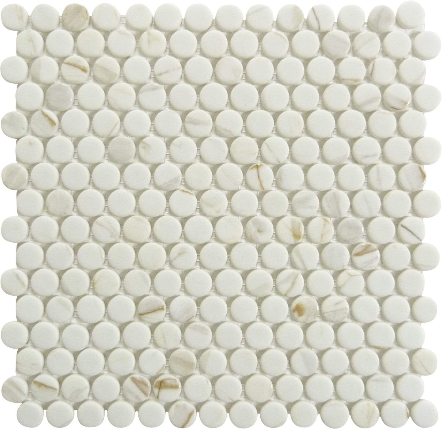 Carolina Dots Gilded Vogue White Penny Round Recycled Matte Glass Tile Euro Glass
