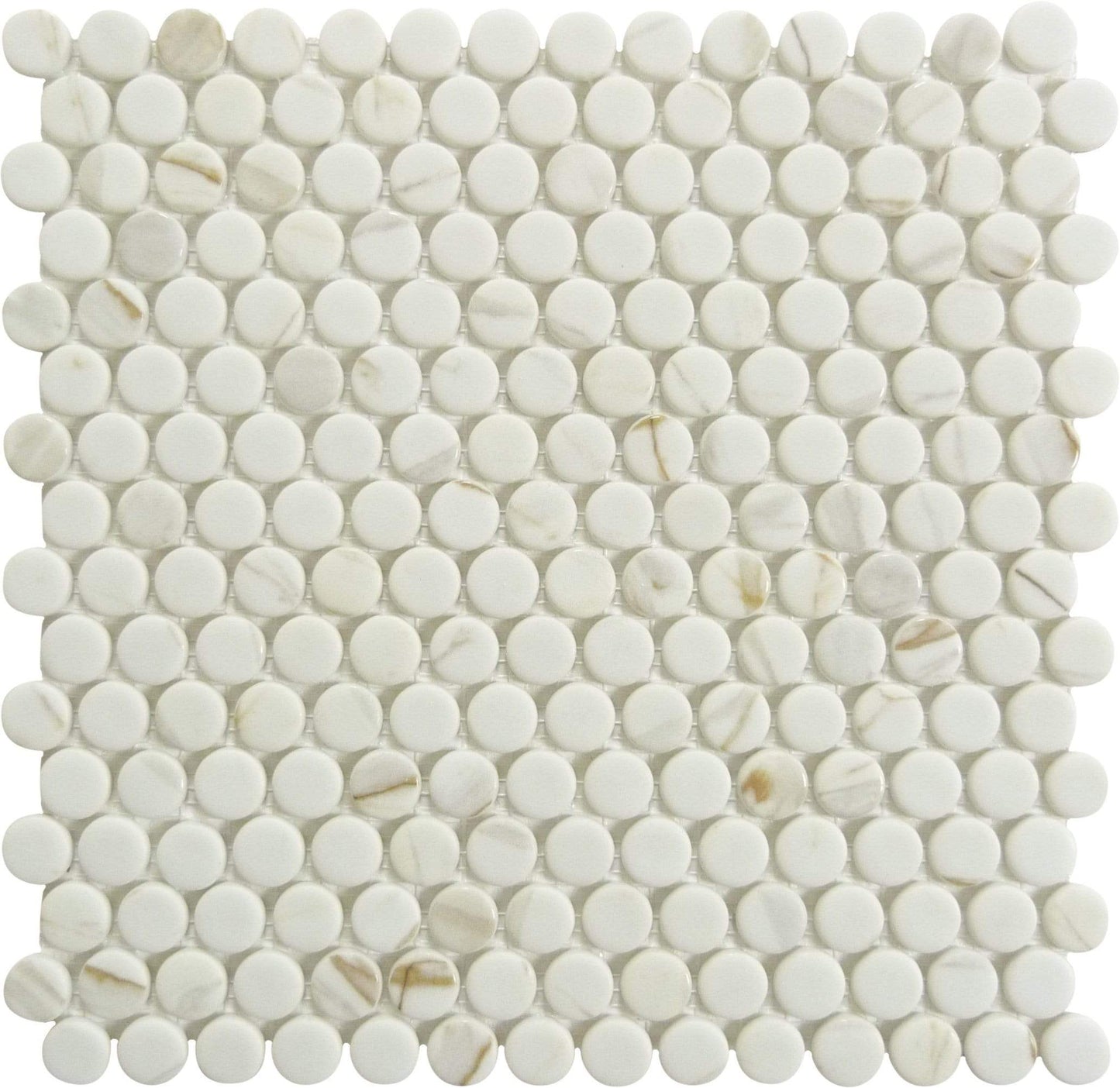 Carolina Dots Gilded Vogue White Penny Round Recycled Matte Glass Tile Euro Glass