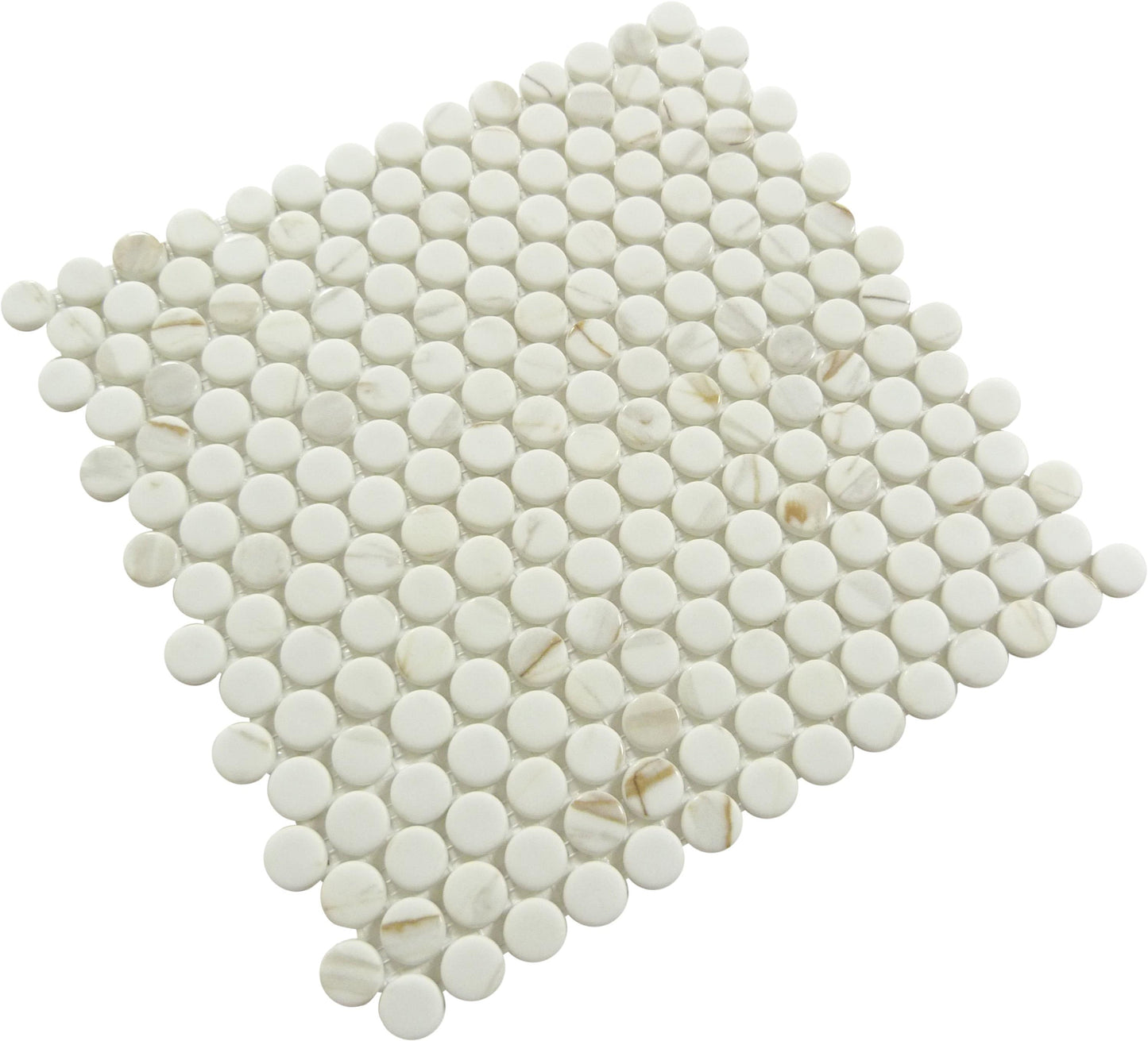 Carolina Dots Gilded Vogue White Penny Round Recycled Matte Glass Tile Euro Glass