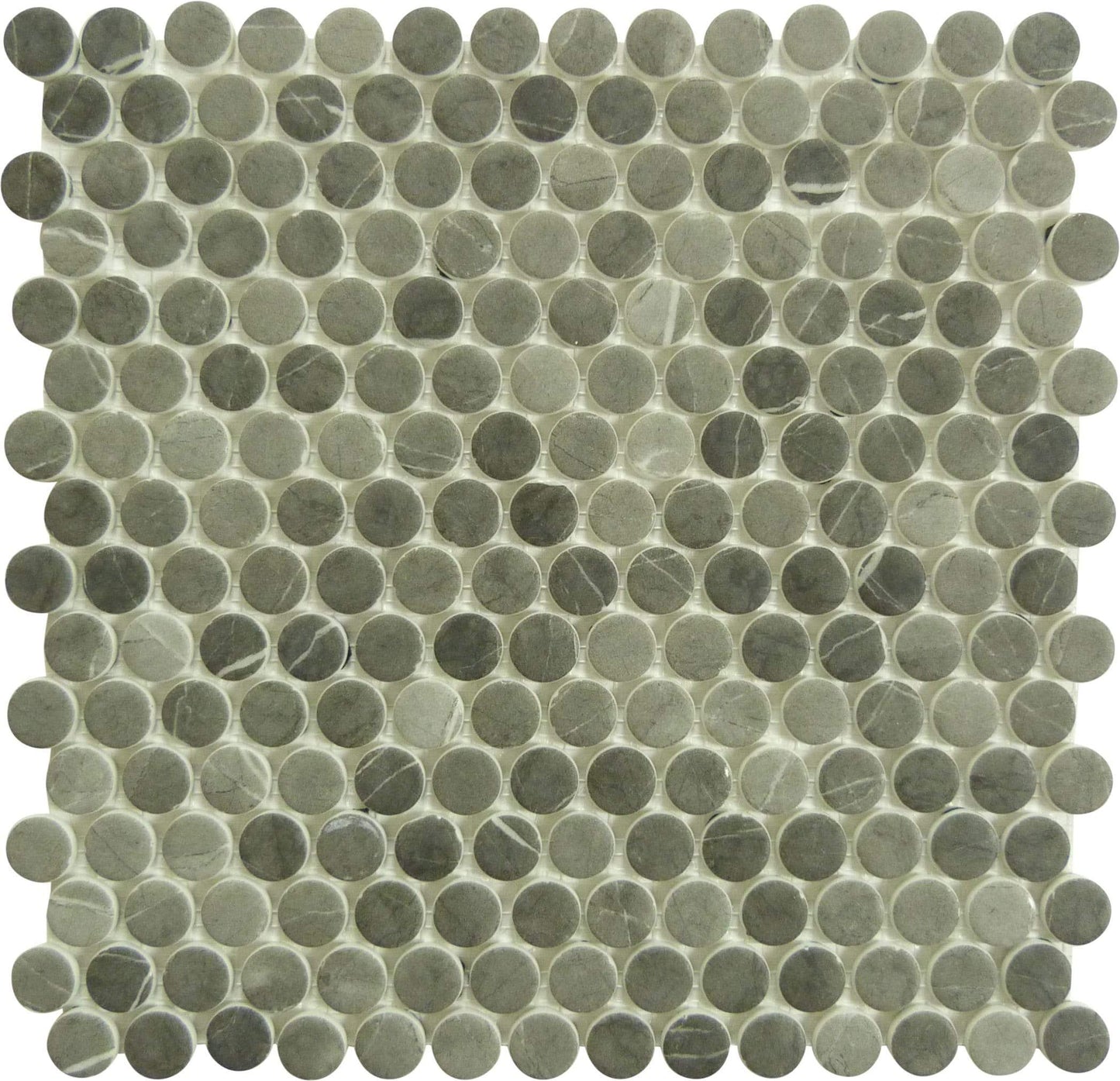 Carolina Dots Herrera Grafite Grey Penny Round Recycled Matte Glass Tile Euro Glass