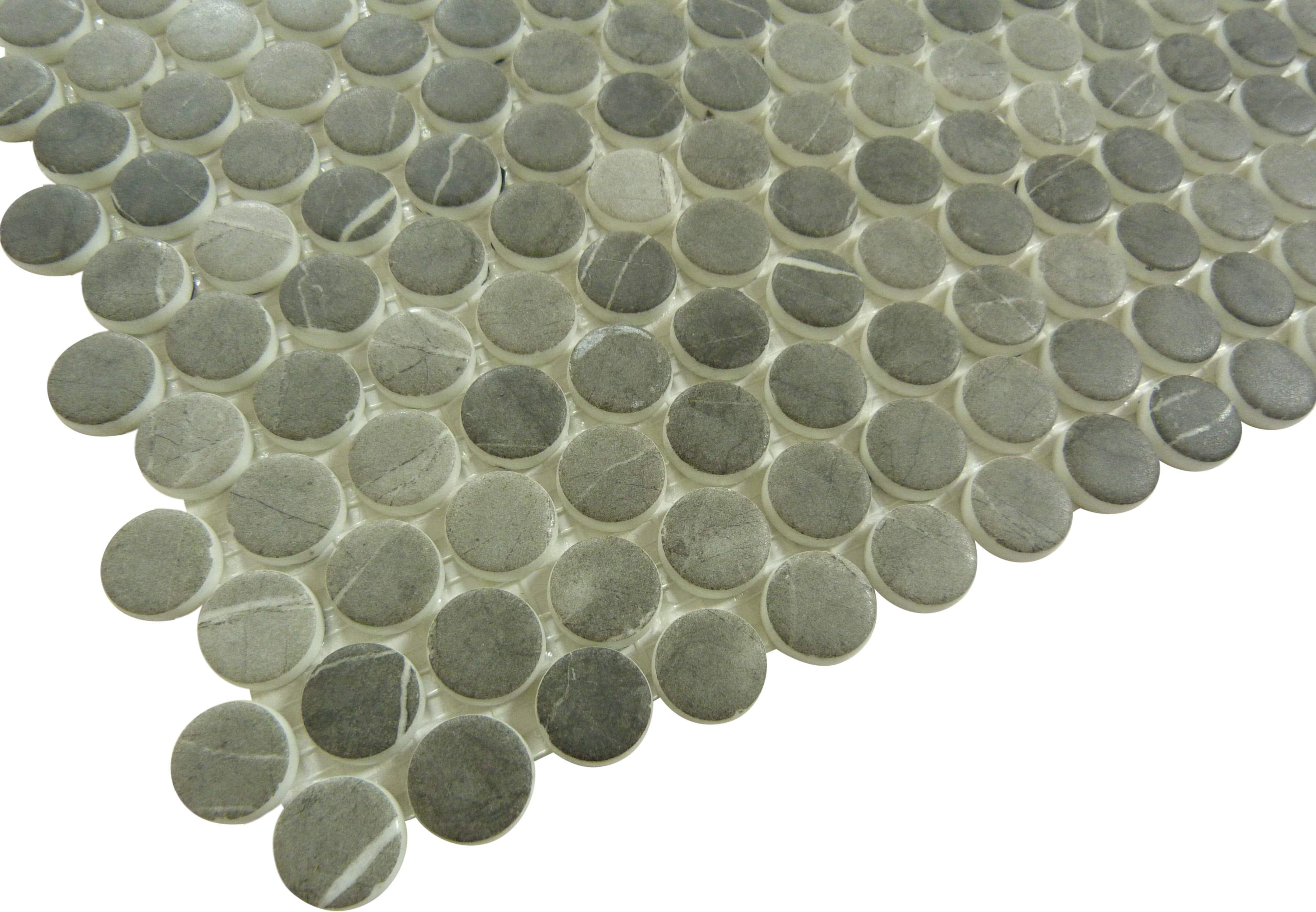 Carolina Dots Herrera Grafite Grey Penny Round Recycled Matte Glass Tile Euro Glass