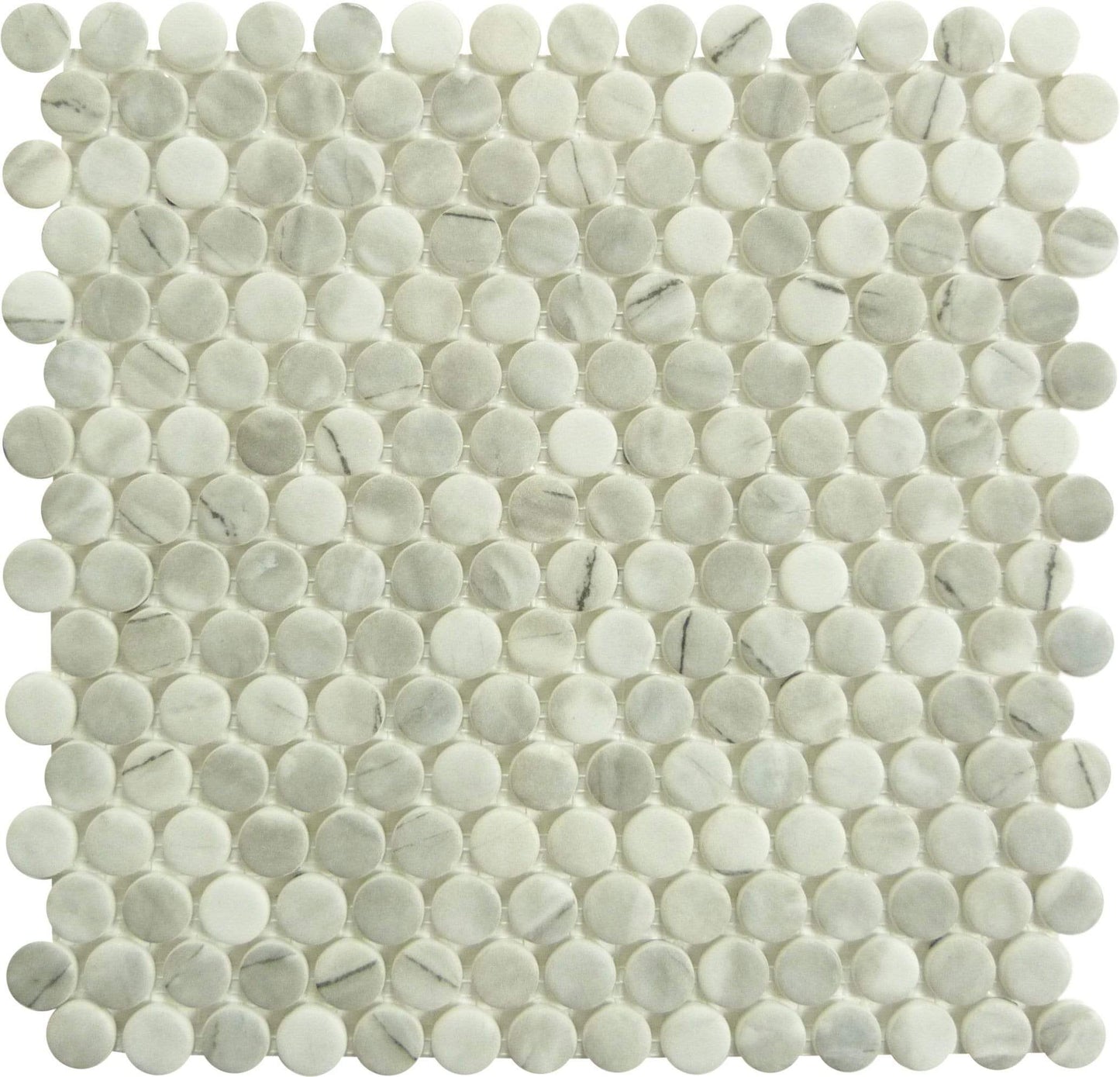 Carolina Dots Venezuela Dawn Grey Penny Round Recycled Matte Glass Tile Euro Glass