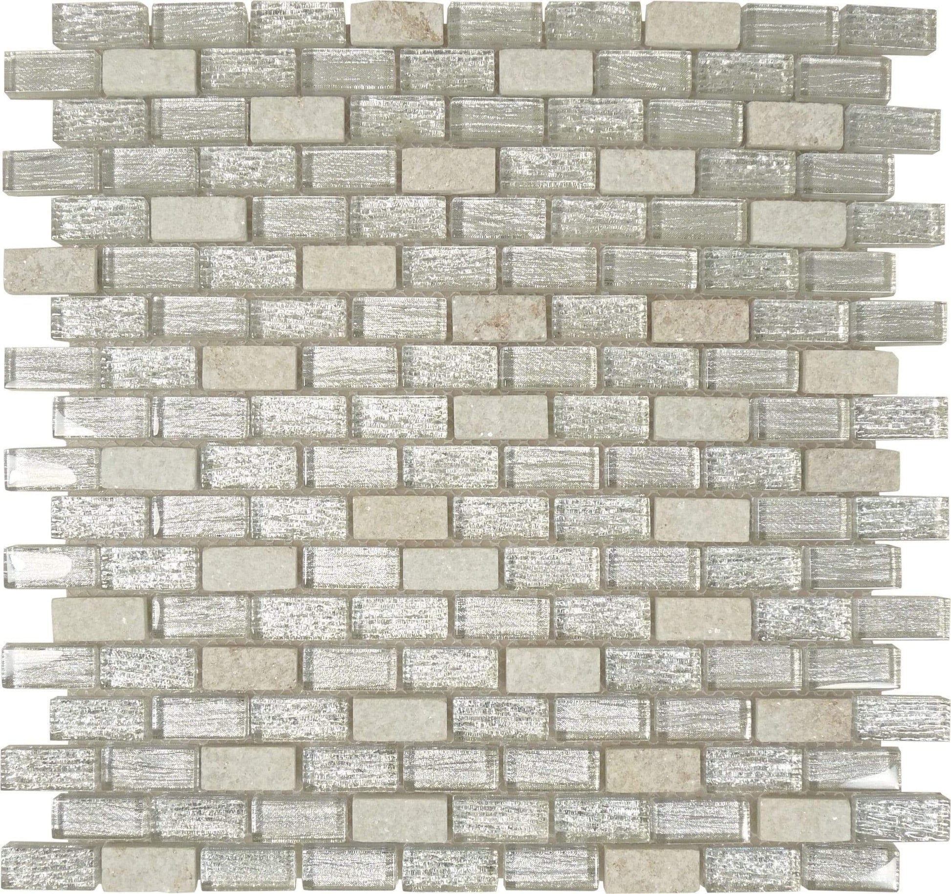 Chloe White Mini Uniform Brick Glossy Glass & Stone Tile Euro Glass