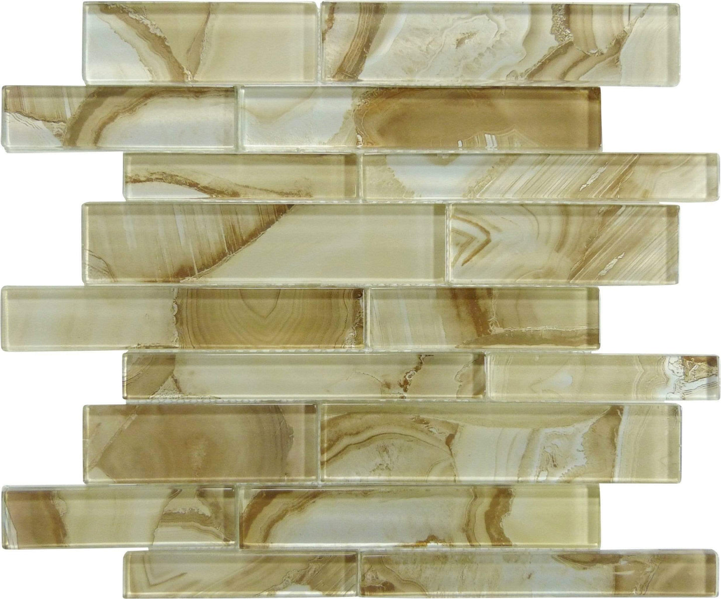 Cinnamon House Gold Random Brick Glossy Glass Tile Euro Glass