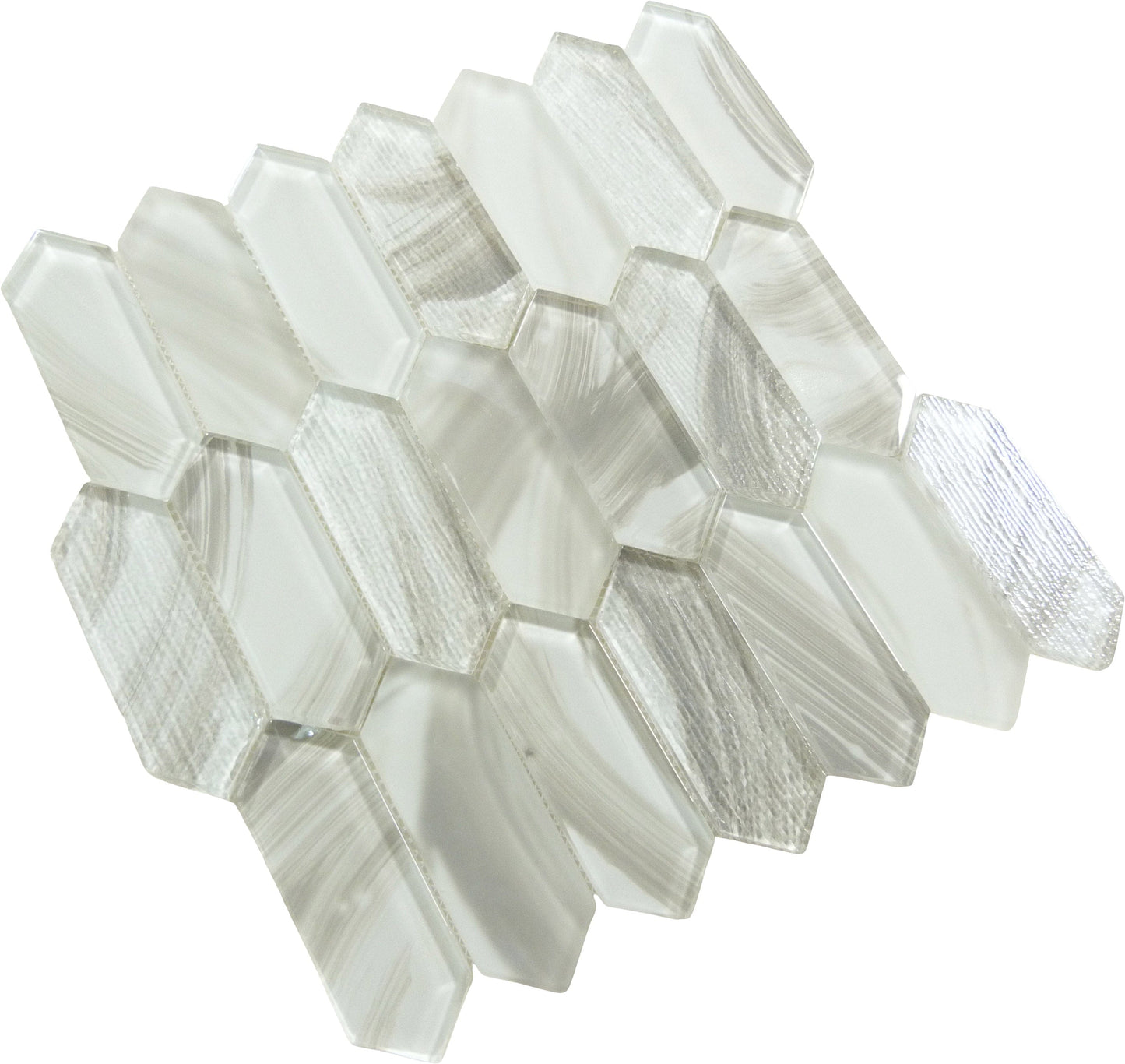 Circa Parthenon Alabaster Beige Hexagon Picket Glossy and Frosted Glass Tile Euro Glass