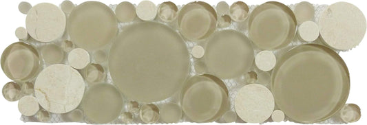 Bubble Sable 4" x 12" Border Beige Circles Glass and Stone Tile Euro Glass