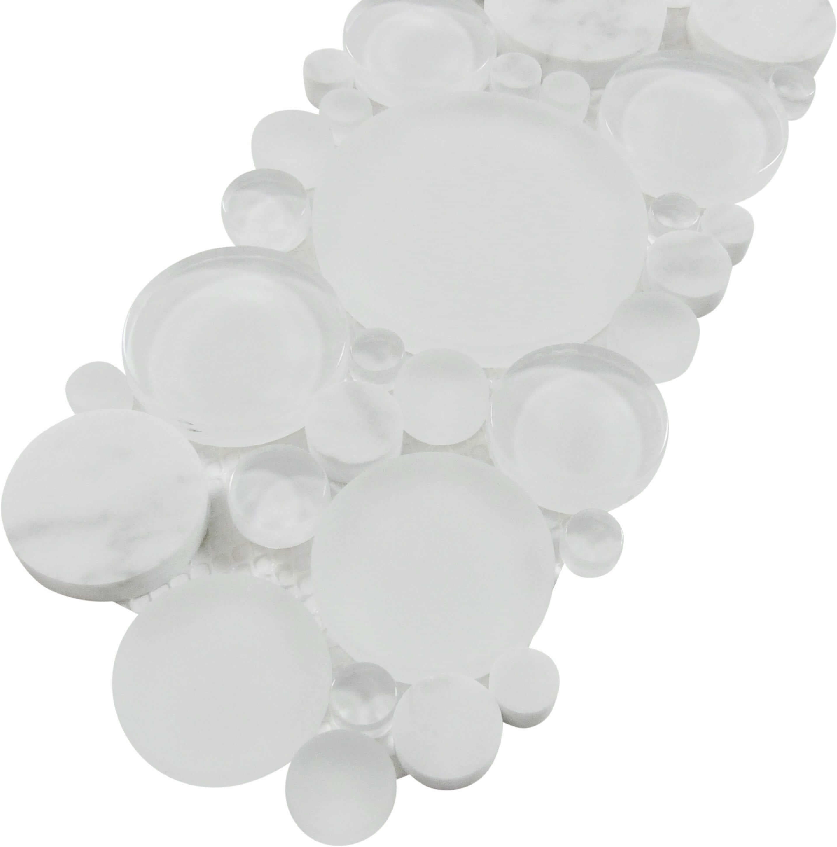 Bubble Dove 4" x 12" Border White Circles Glass and Stone Tile Euro Glass