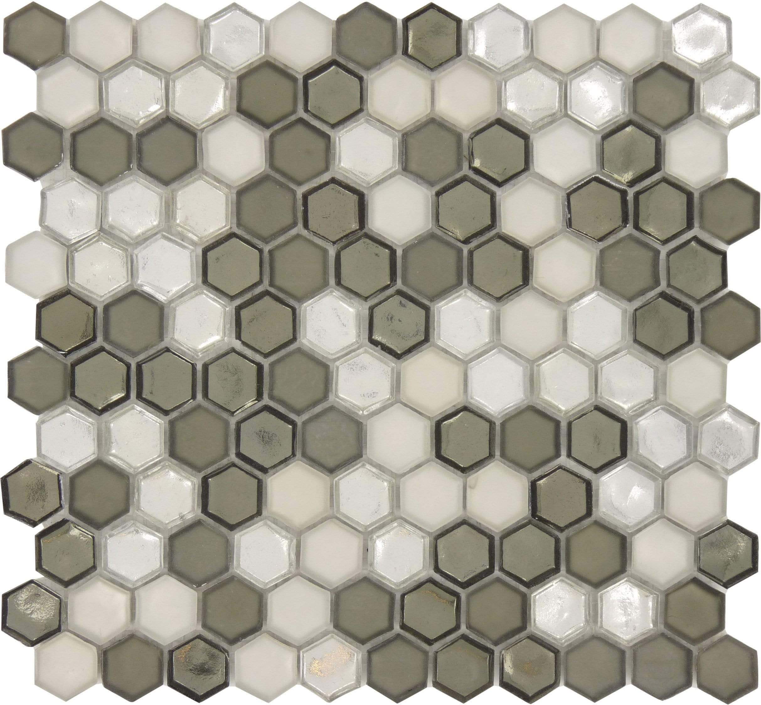 Cloud Formation Silver Hexagon Glossy and Frosted Glass Tile Euro Glass