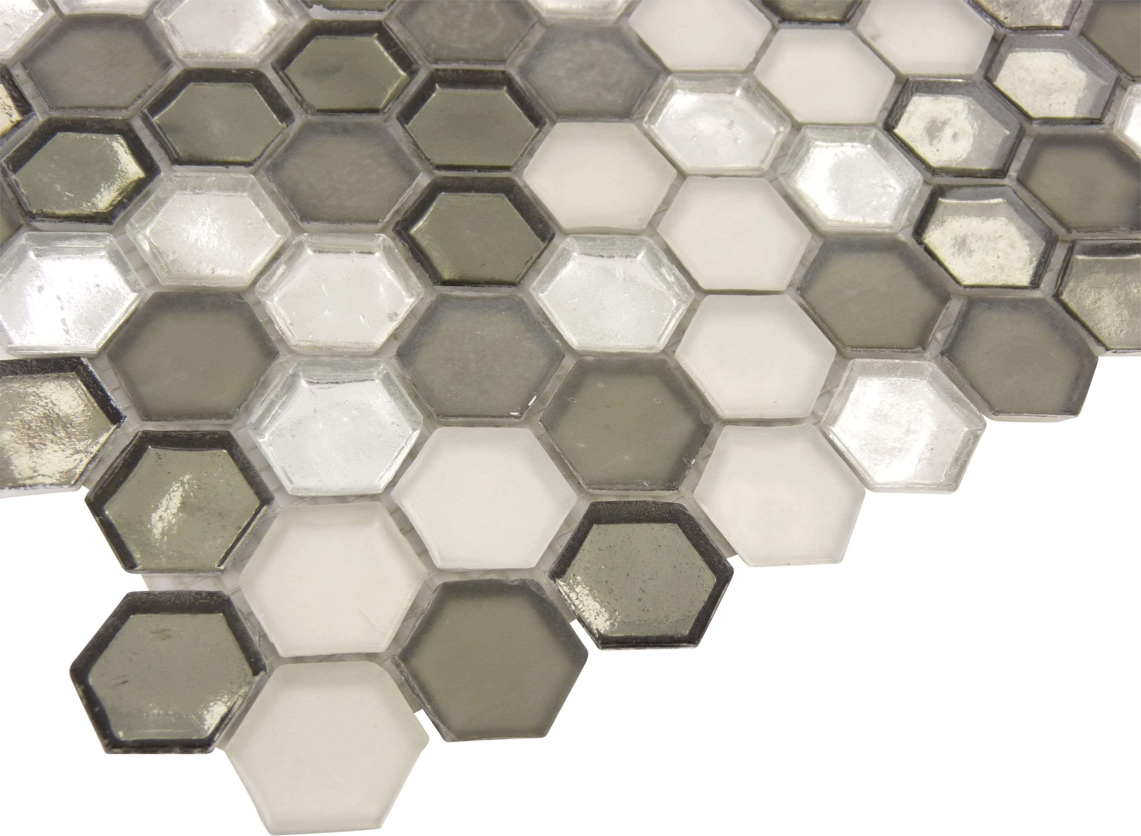 Cloud Formation Silver Hexagon Glossy and Frosted Glass Tile Euro Glass