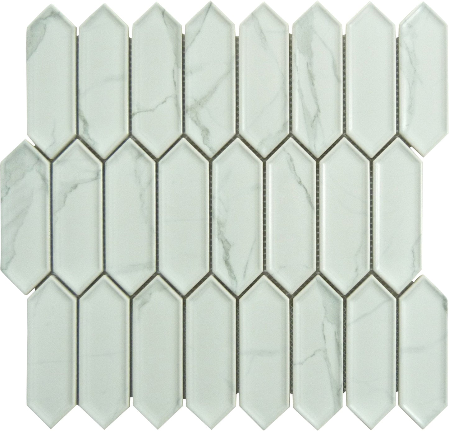 Decko Decoratif White Elongated Hexagon Tile Euro Glass