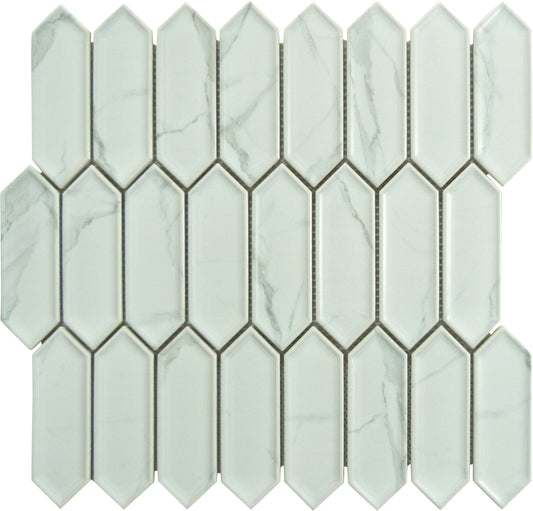 Decko Decoratif White Elongated Hexagon Tile Euro Glass